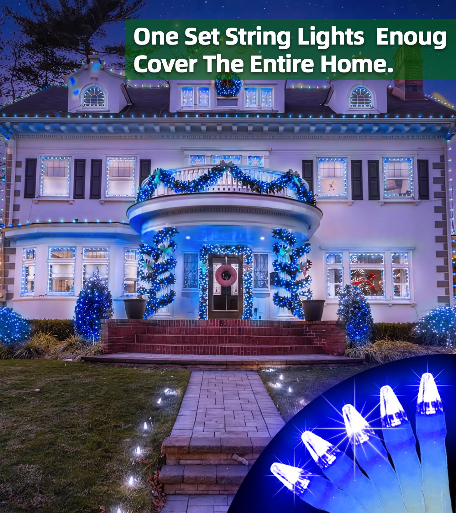 Quhuatu 1500 Led Super Long Christmas String Lights, 492Ft, Blue, Indoor/Outdoor, Led, Waterproof, Christmas, Holidays