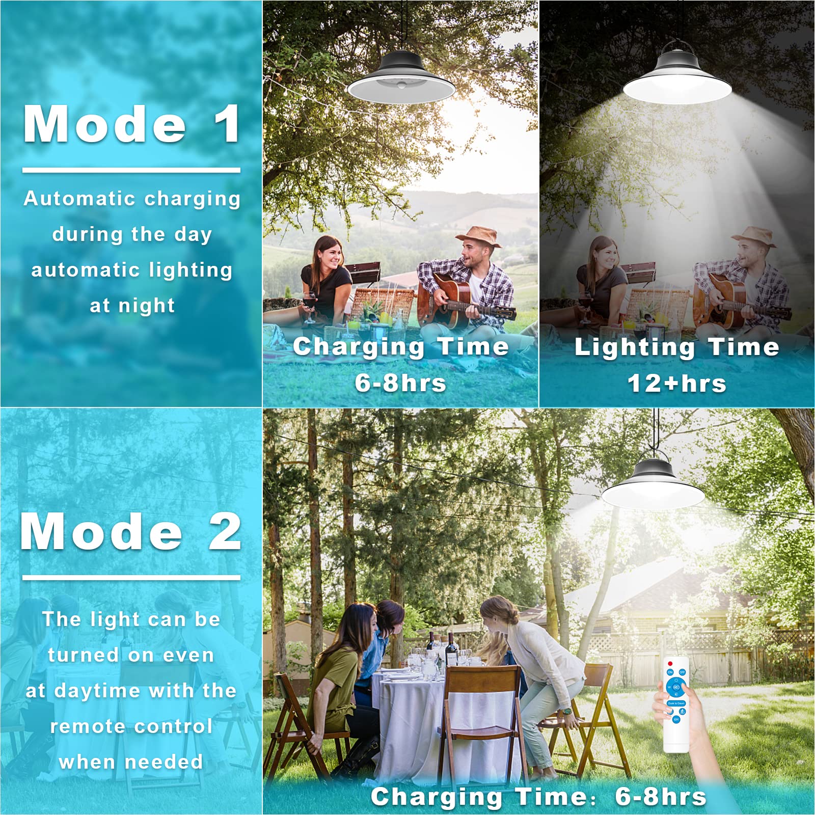 NIORSUN Solar Pendant Light, Motion Sensor, Dimmable, 2-Pack, 3000K/4500K/6000K, Aluminum, IP65 Waterproof, Model LH-TF