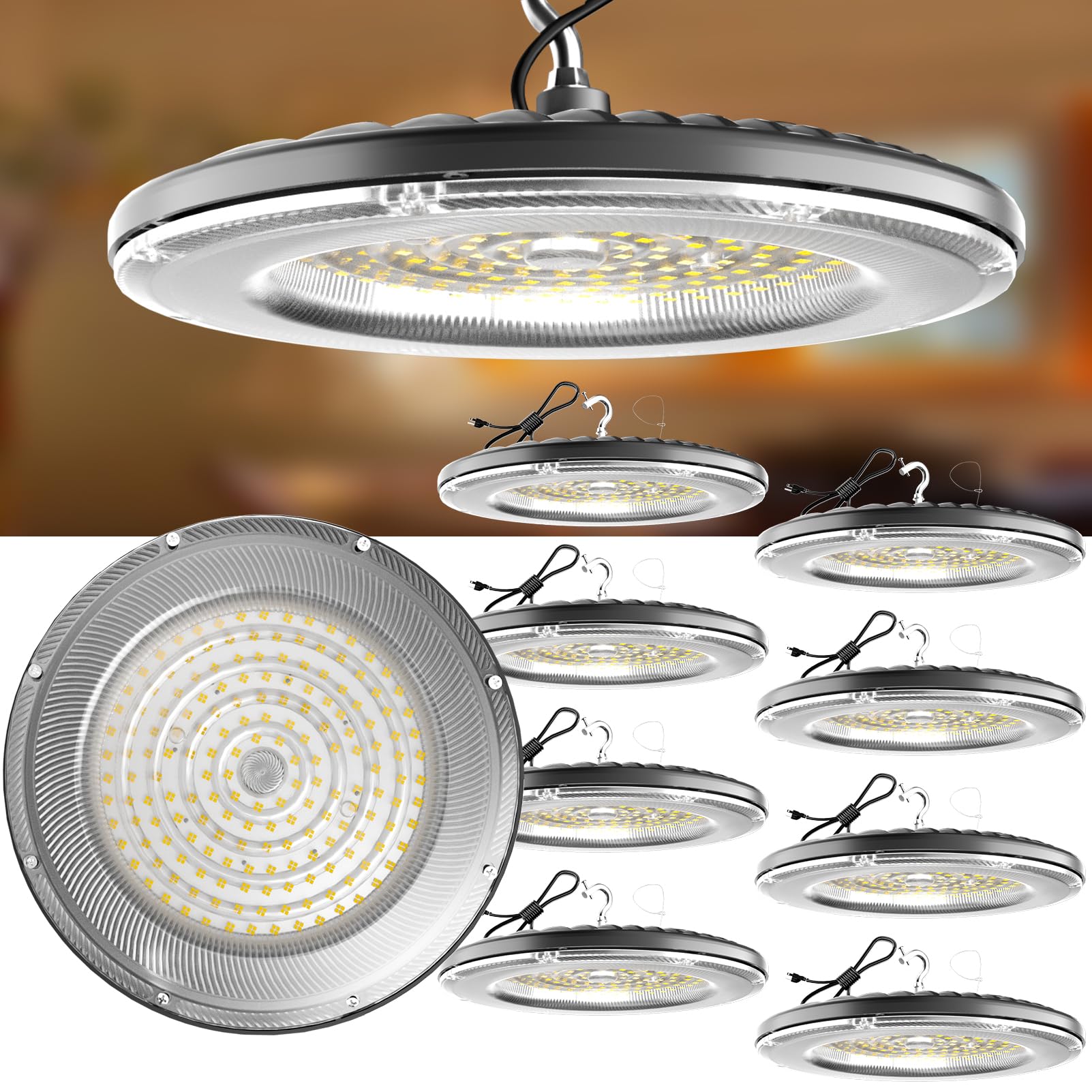 Lightdot LED High Bay Light 240W 48000LM High Bay LED Shop Lights, AC100-277V 5000K UFO LED Lights US Plug Commercial Bay Lighti