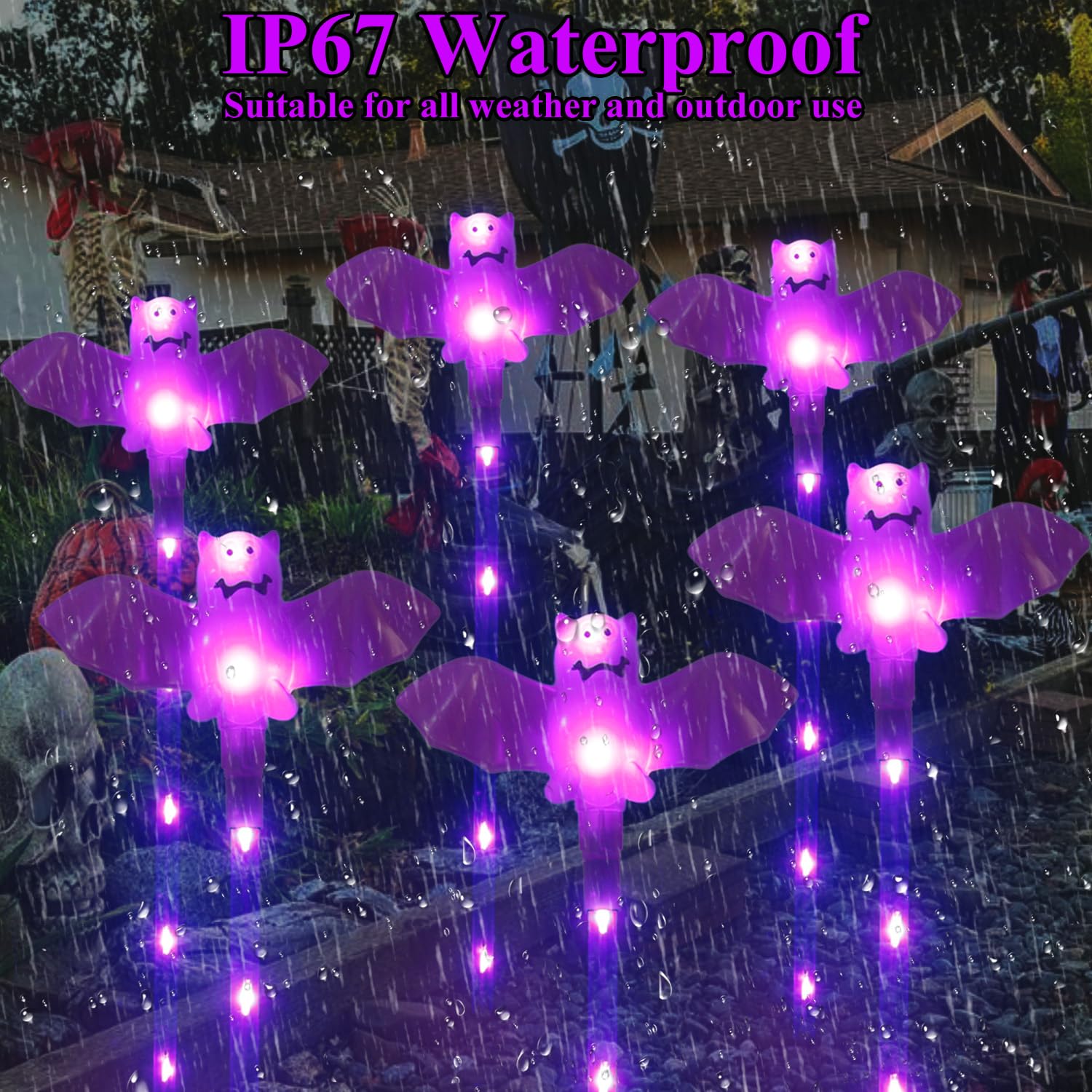 Xingpold Halloween Decorations Outdoor Solar Bat Garden Lights 6 Pack 56Led Solar Halloween Bats Lights  Waterproof Solar Pathway Lights For Outside Patio Yard Lawn Grave Party Gifts Decor Purple