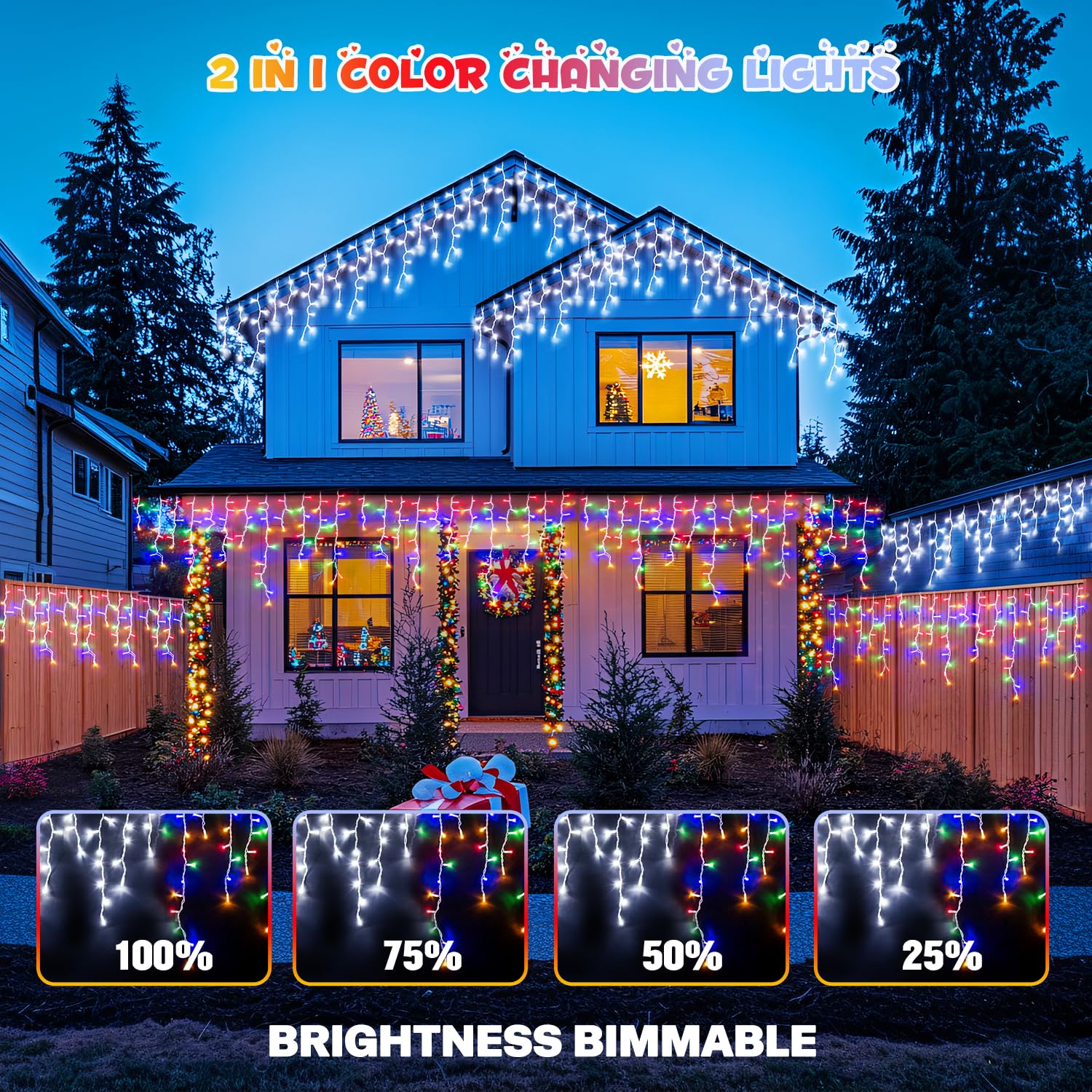 Jmexsuss Color Changing Lights Outdoor Waterproof,400 Led Christmas Icicle Lights With Remote, White To Multicolor Icicle Lights