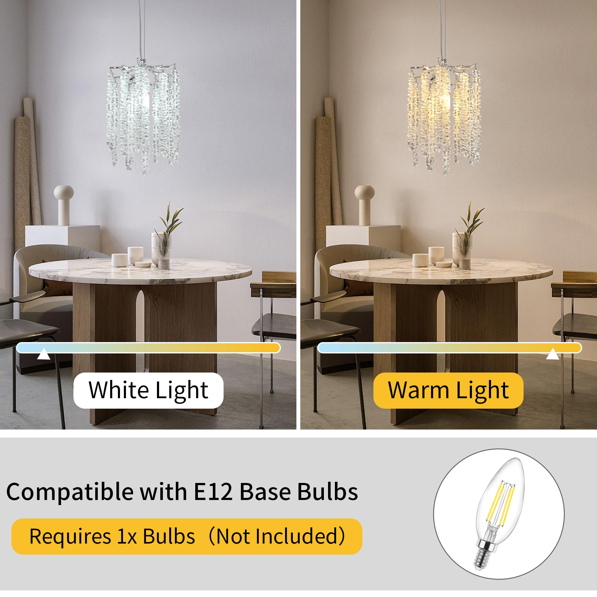 Upfelw Modern Crystal Tree Branch Chandelier, Chrome Round Art Deco Raindrop Lighting Fixture For Dining Room Bedroom Foyer 1 Li