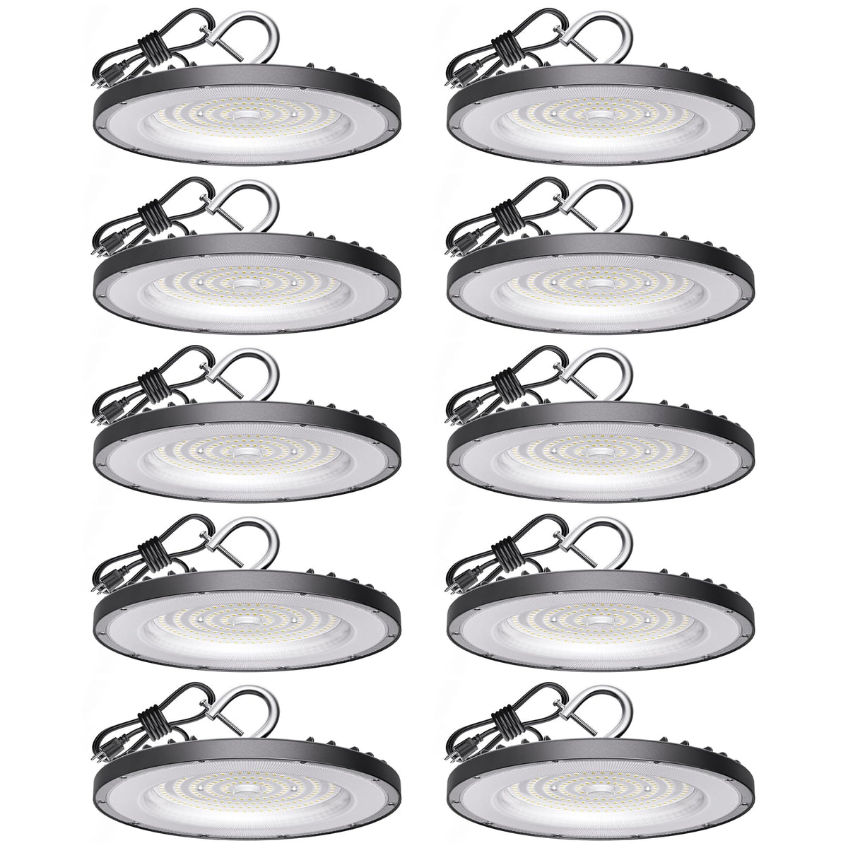 10 Pack UFO LED High Bay Light 200W, 30000 LM, 5000K Daylight, Commercial High Bay LED Shop Lights Fixture with 5' Cable US Hook