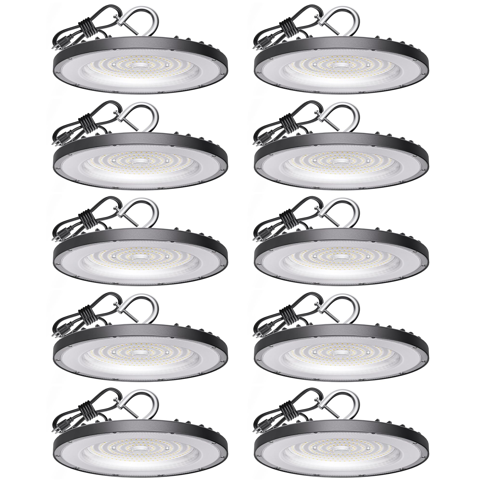 10 Pack Ufo Led High Bay Light 100W  14000Lm 5000K Daylight High Bay Led Shop Lights With 5 Cable Us Hook  120V  Ip65 Waterproof Commercial Lighting Fixture For Warehouse Factory Barn Workshop