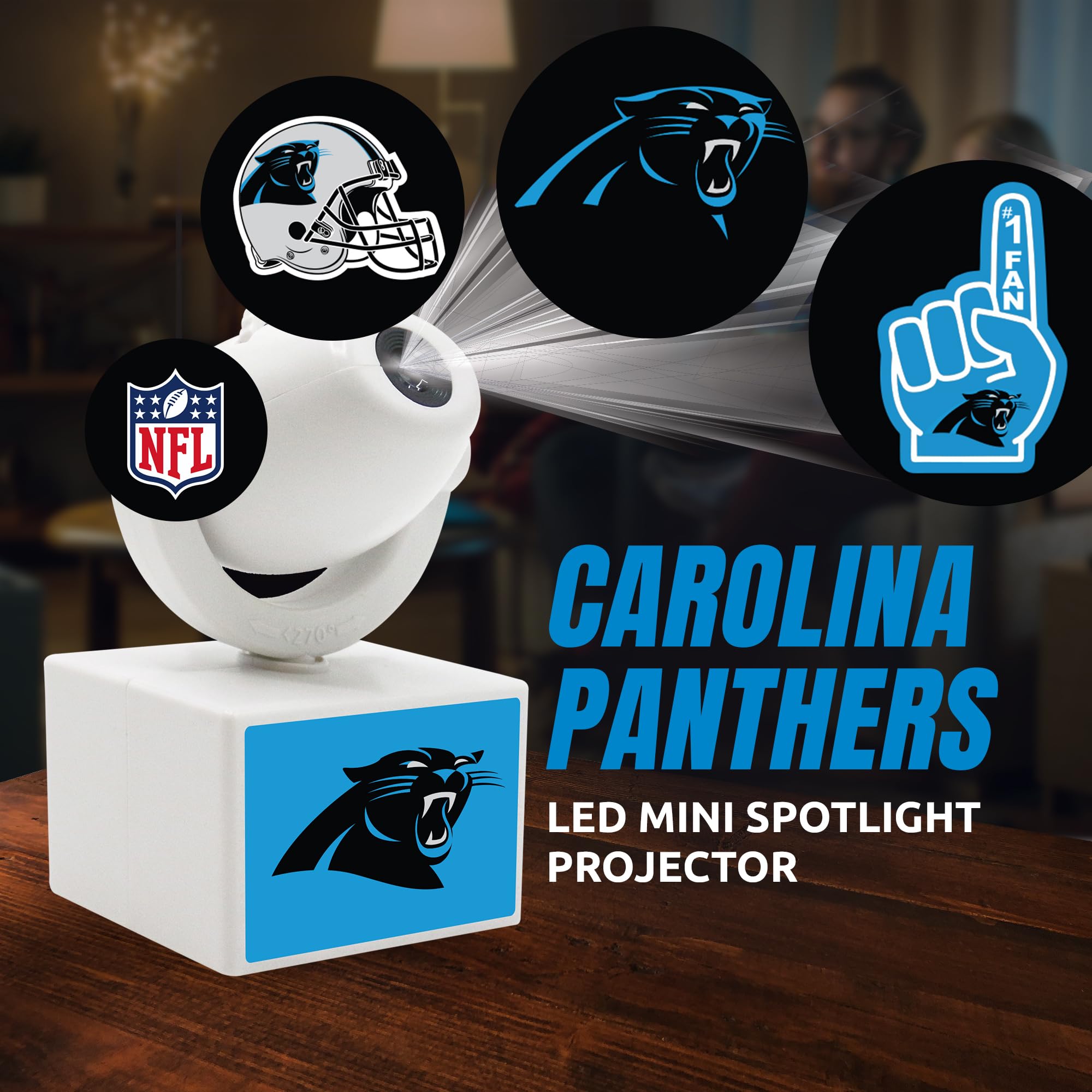 Sporticulture Nfl Carolina Panthers Adjustable Led Spotlight Projector - Portable & Rechargeable