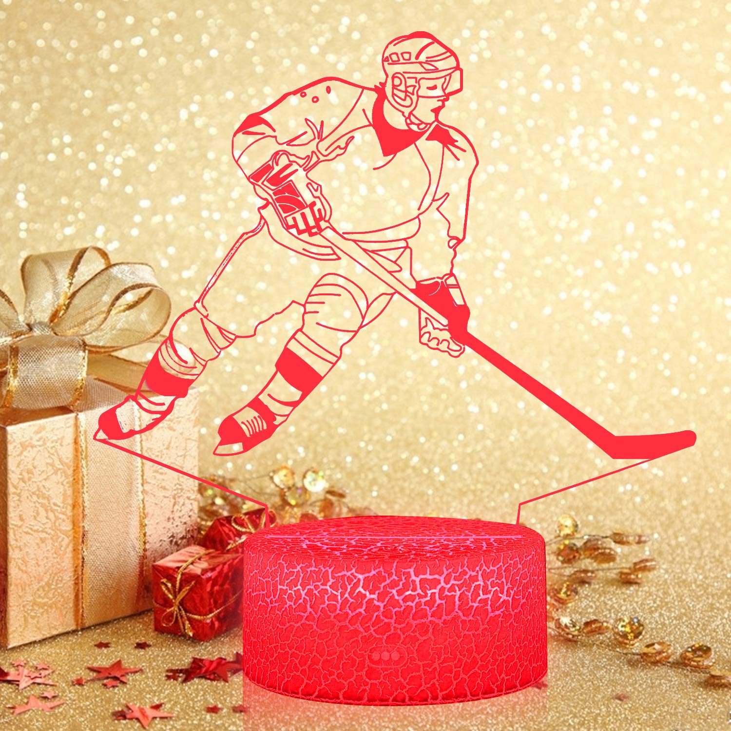 Azalco Teenager Christmas Gifts Xmas Gift 3D Illusion Hockey Night Light Lamp 16 Color Changing Smart Touch&Remote Control Birth