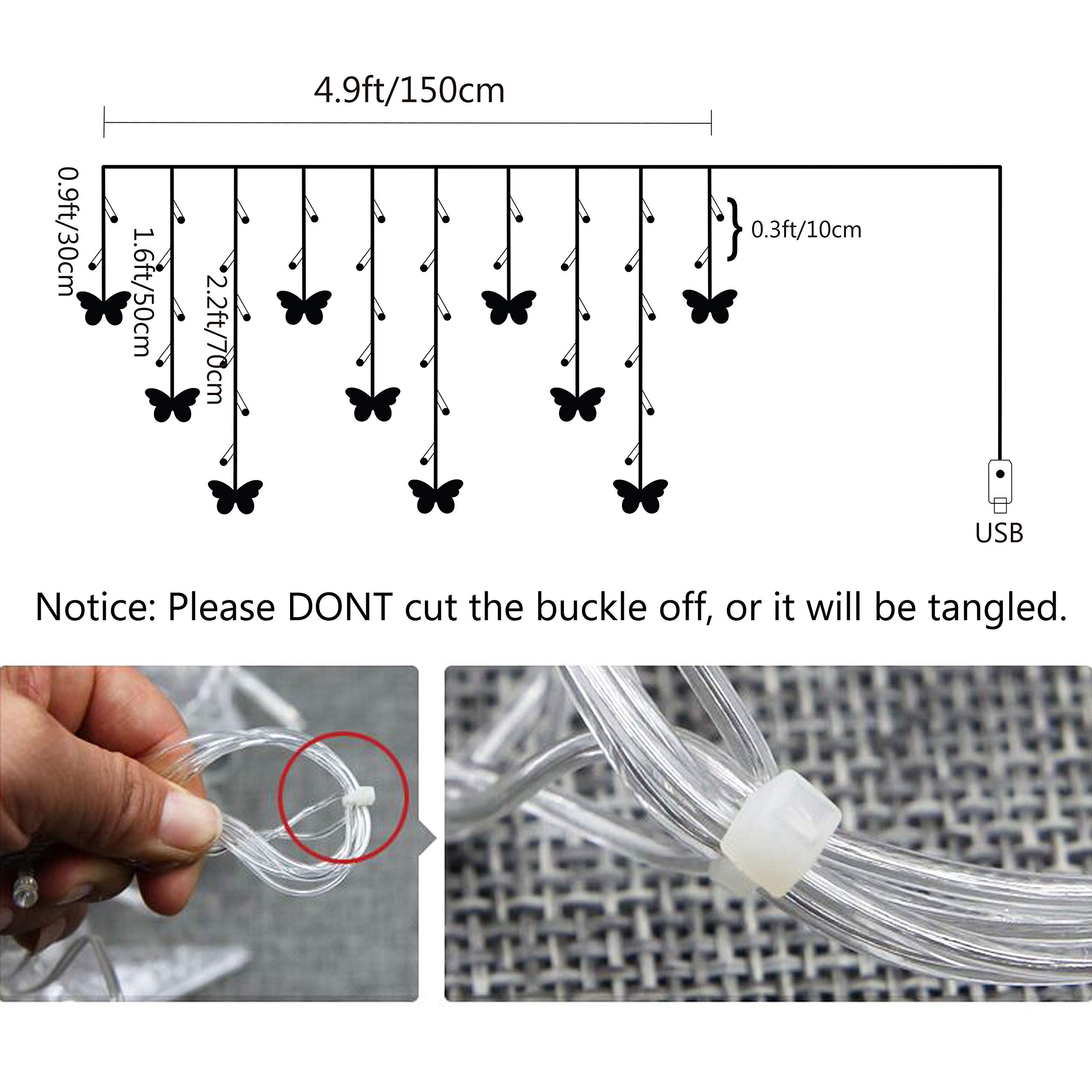 Decorman Butterfly Curtain Lights, 4.9ft 48 LED USB Window Fairy Lights 10 Butterflies 8 Modes Firefly Twinkle Timer String Ligh