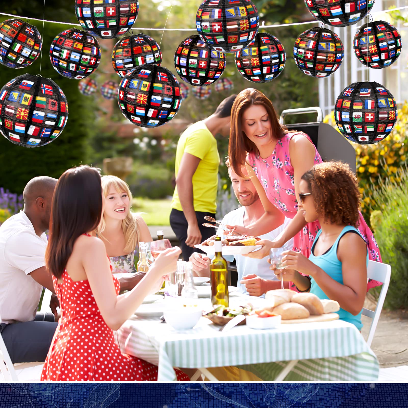 Hortsun 24 Pieces Flags of All Nations Paper Lanterns - Metal, International Party Decorations, 2 Sizes for Birthday & Festivals