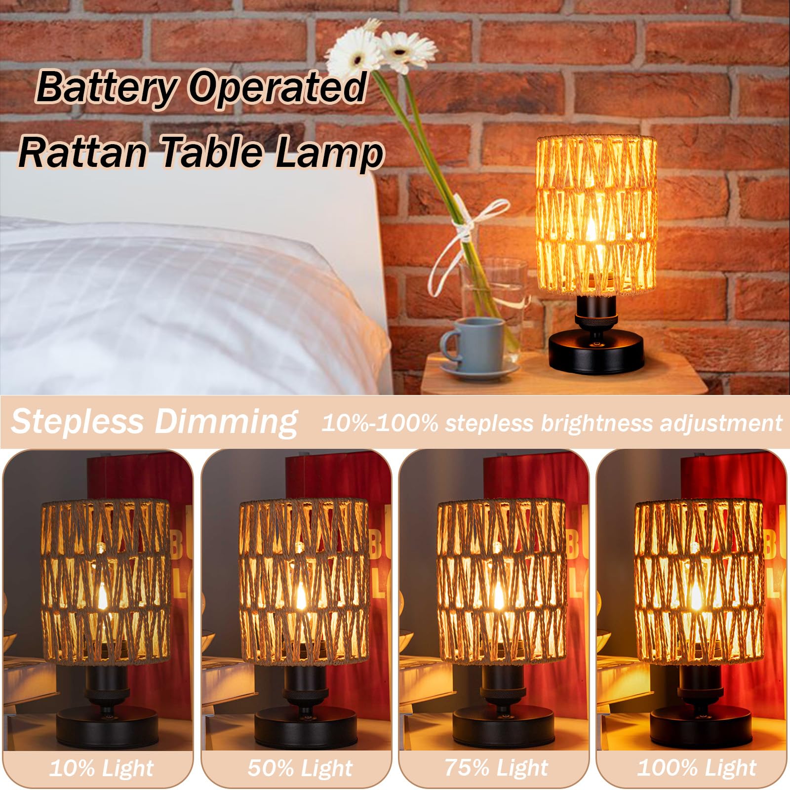 ALL FORTUNE Cordless Rechargeable Table Lamps, Dimmable Battery Operated Set of 2, Beige for Patio, Living Room, Bedroom - Bulb Included