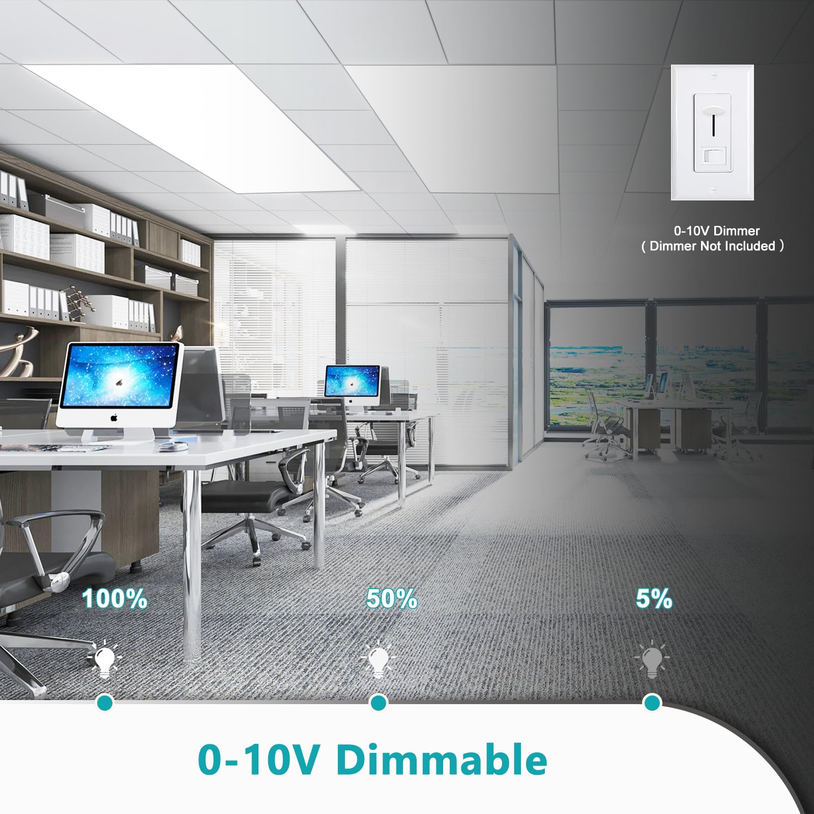 Vocgouu 6 Pack 2X4 Led Flat Panel Lights - Drop Ceiling Light Fixture 5000K 4000K 3000K Selectable & 0-10V Dimmable, 30W/40W/50W