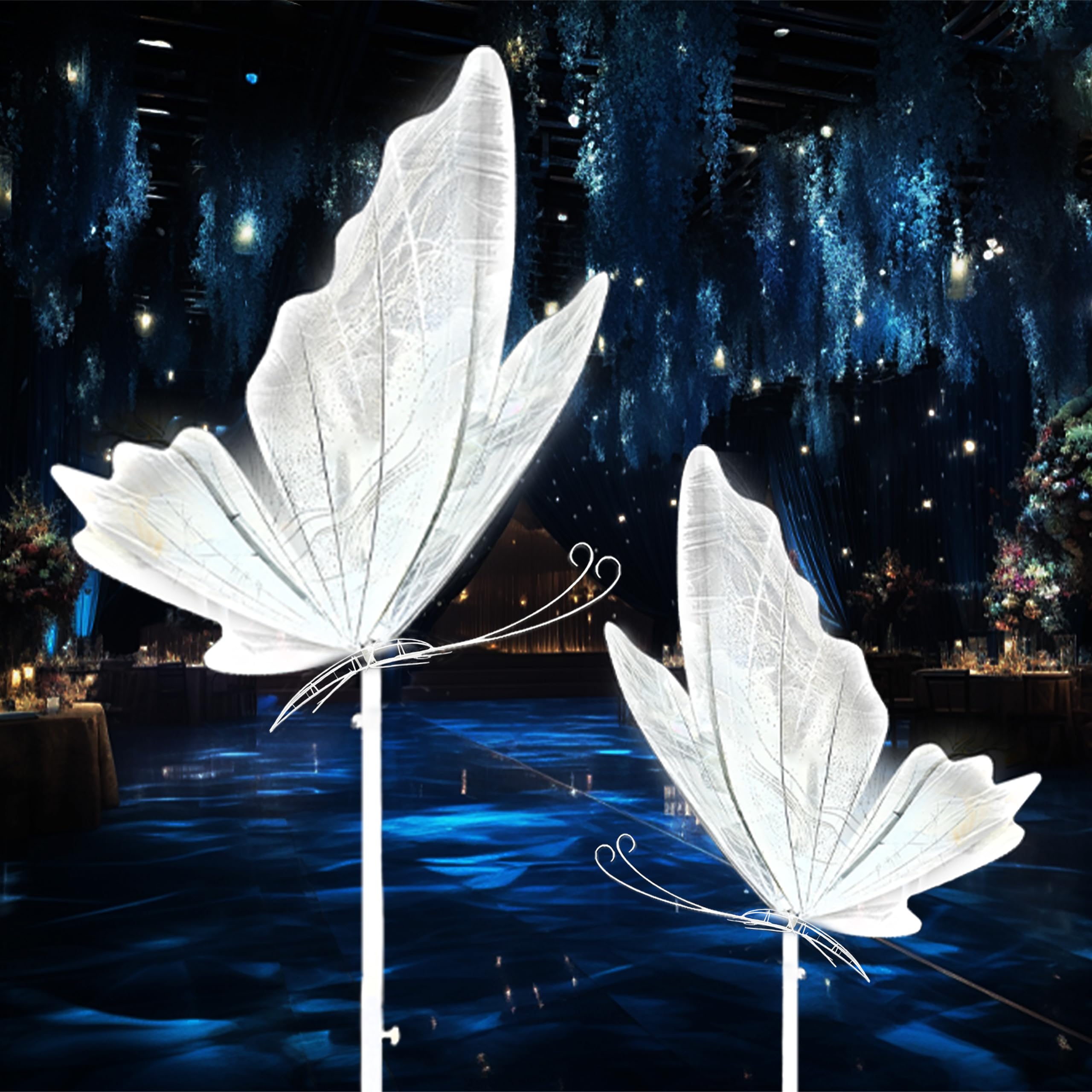 JIUYONG 2Pcs 3-Color Butterfly Floor Lamp, 23.6 Wedding Butterfly White Color Ceiling Light & Hanging Dual Use Decorative Lamp, 