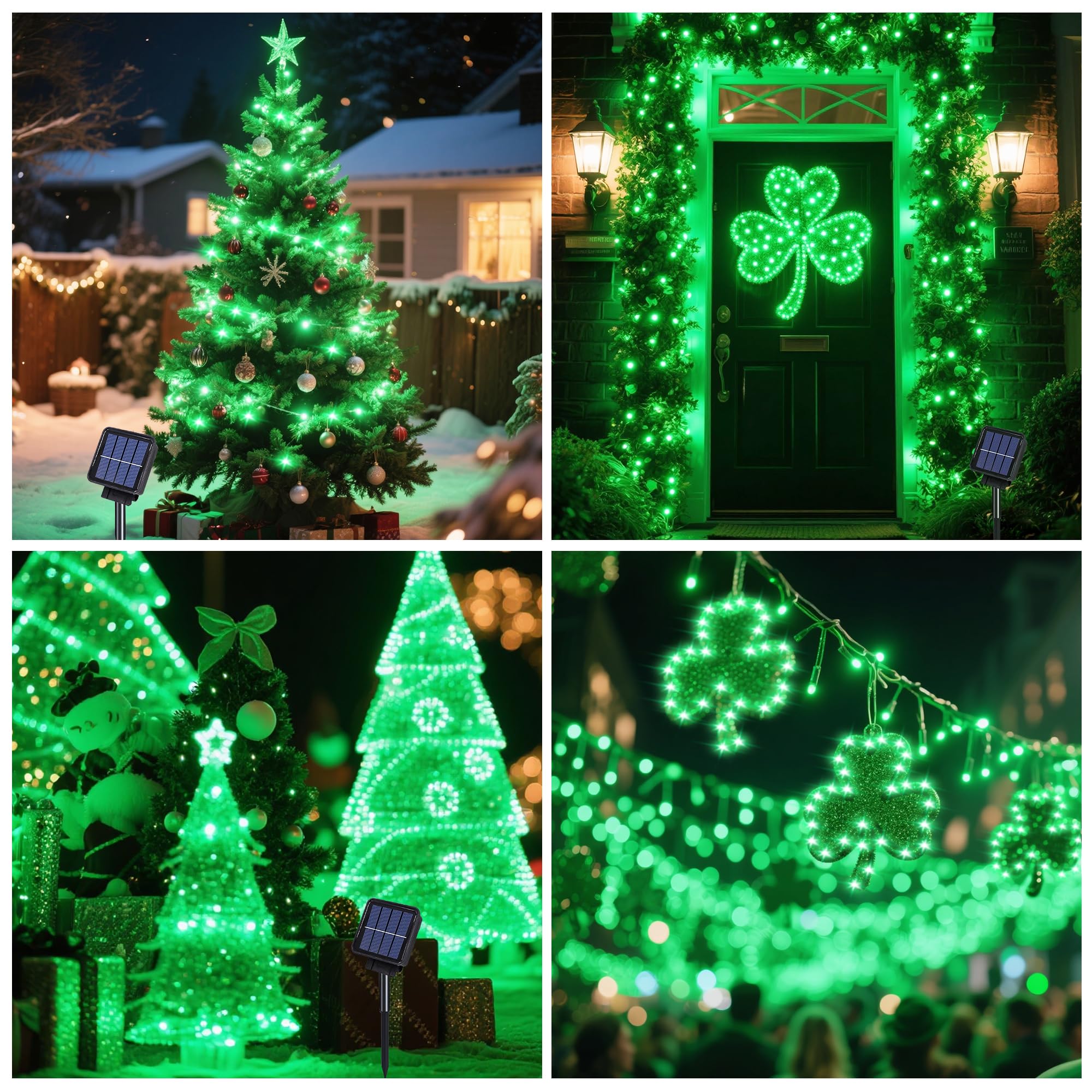 Angmln Green Solar String Lights Outdoor  200 Leds 8 Modes Waterfall Fairy Bunch Lights Outdoor Waterproof  Green Halloween Decor  Christmas Tree  St Patrick Decorations For Outside Tree Yard