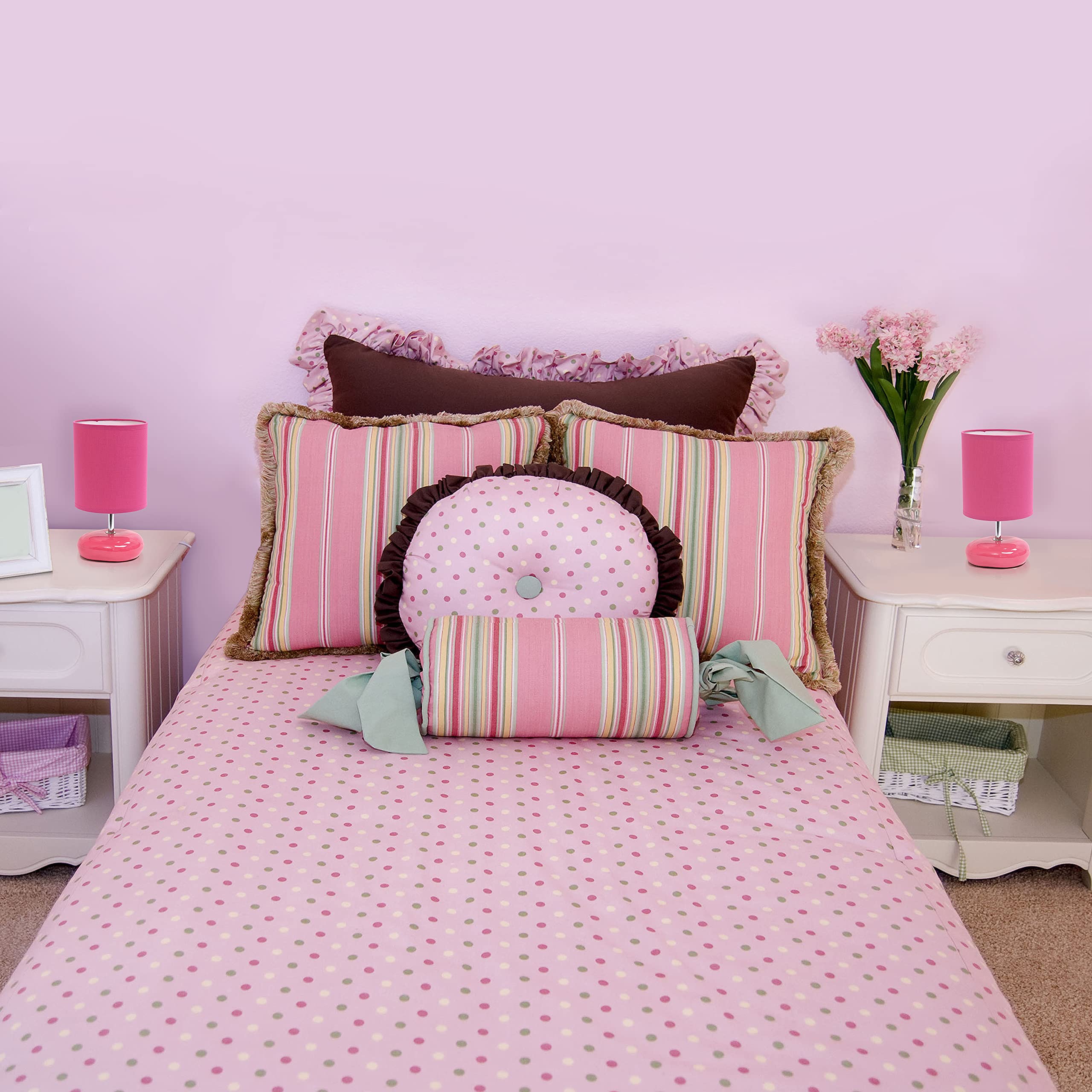 Simple Designs Lt2005-Pnk-2Pk Stonies Small Stone Look Table Desk Bedside 2 Pack Lamp Set, Pink, 5.51 X 5.51 X 10.24