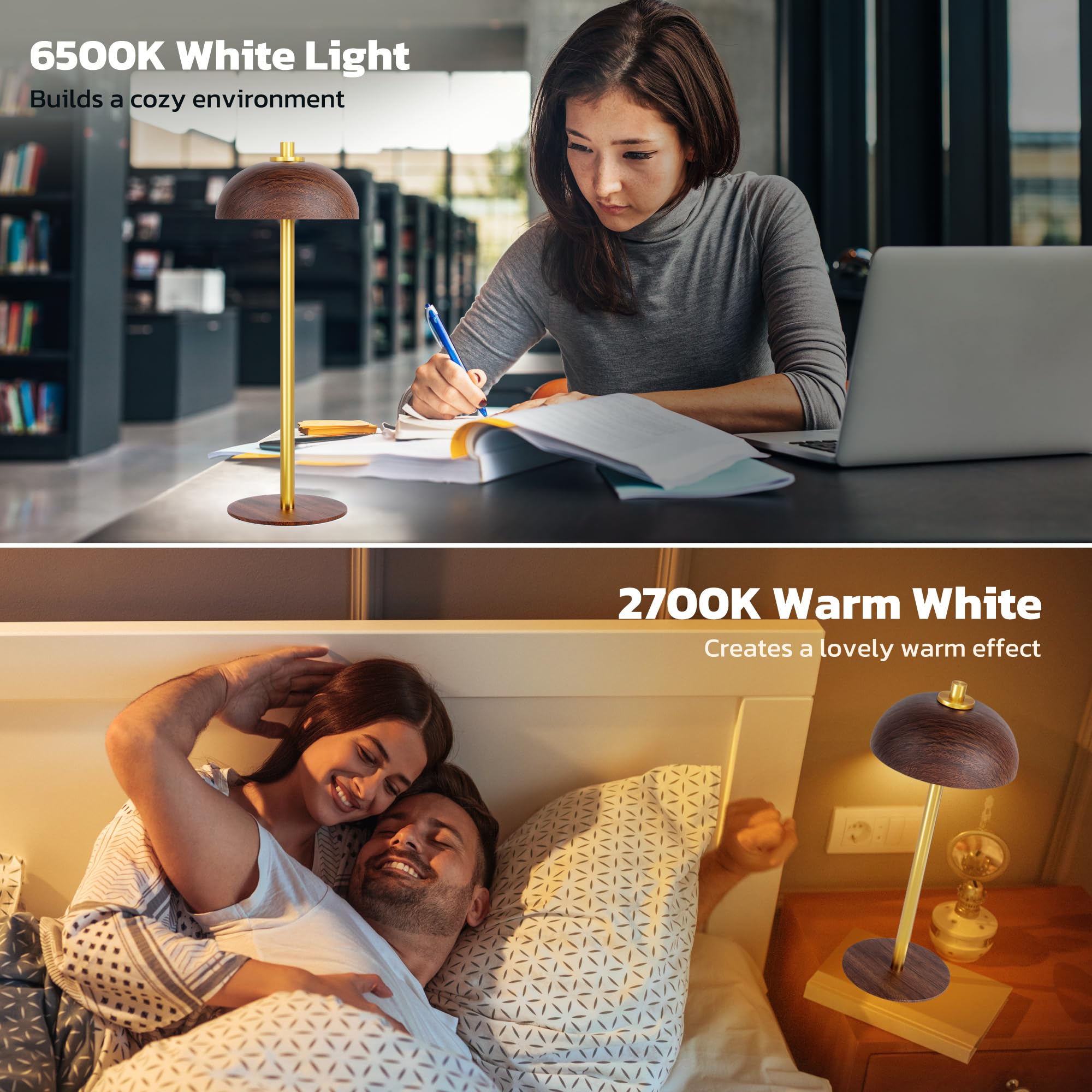 Jonemo Rechargeable Cordless Table Lamp 2 Pack - 5000Mah Battery Powered Lamp, 3 Color Stepless Dimming Led Table Light With Mem