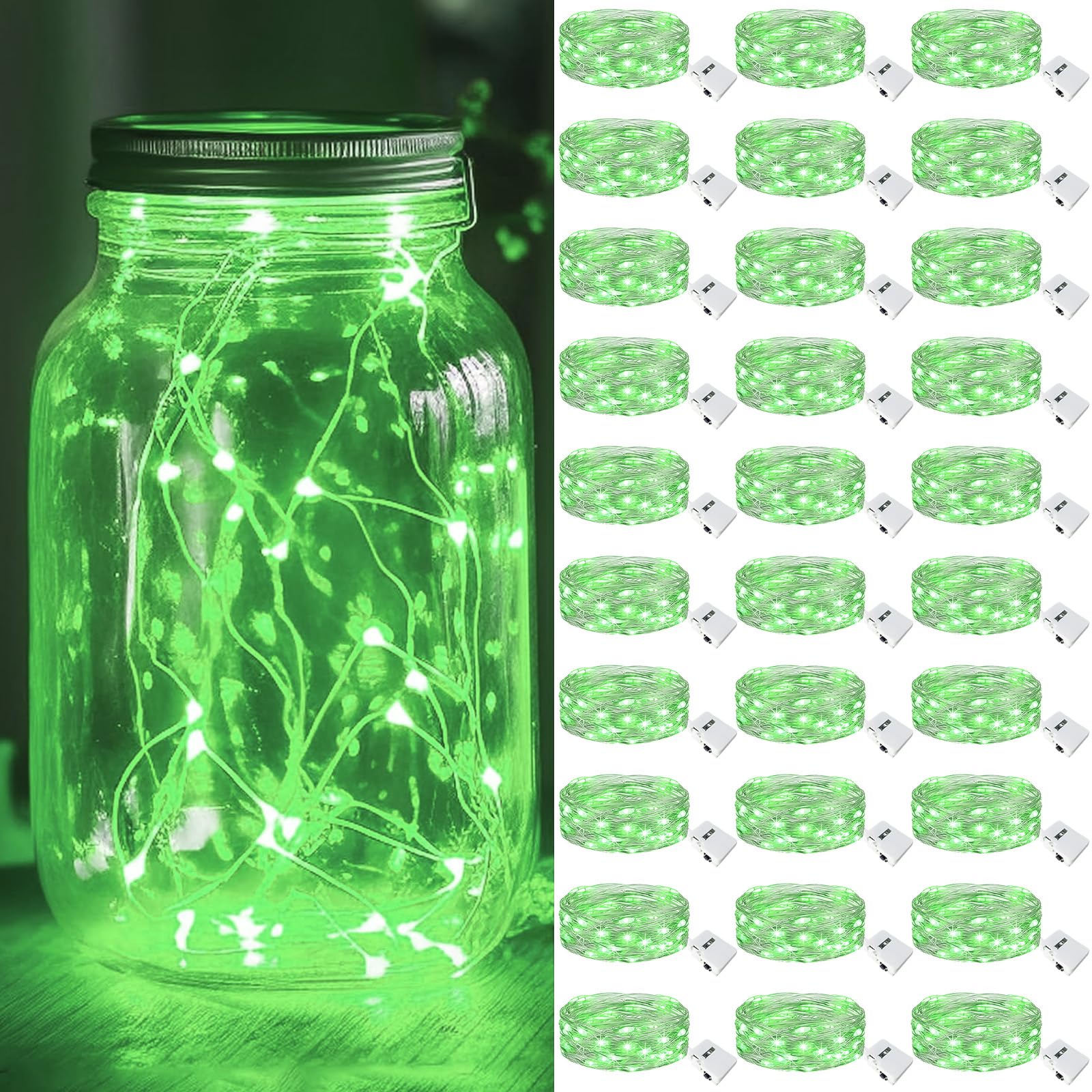 kolpop 30 Pack LED Fairy Lights, 7FT 20 LED Mini Twinkle String Lights, Battery Operated, Waterproof, Green