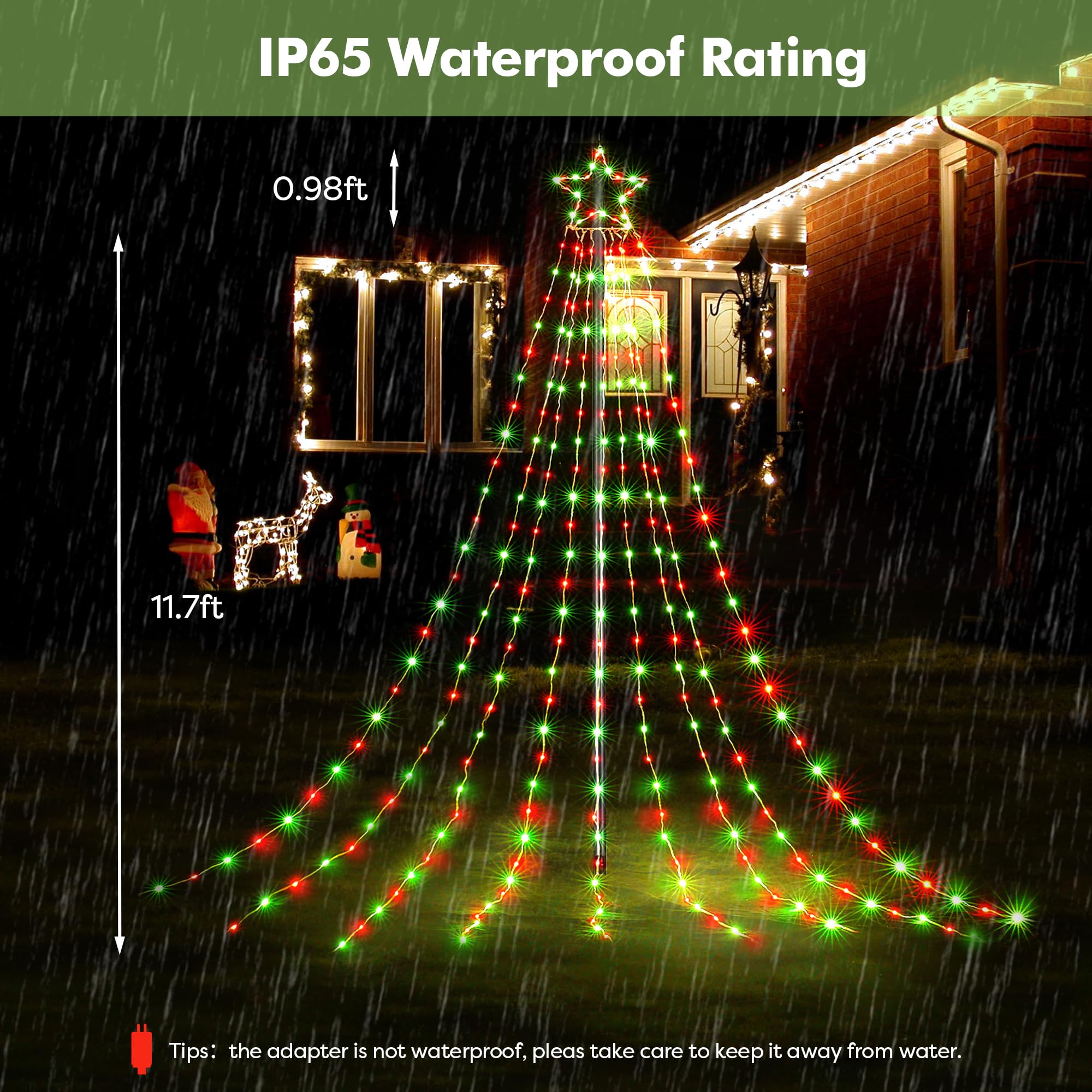 Blctec Outdoor Christmas Decorations, 352 Led Christmas Star Lights With 9 Strands 11.7Ft Waterfall Christmas Tree Lights, 8 Mod