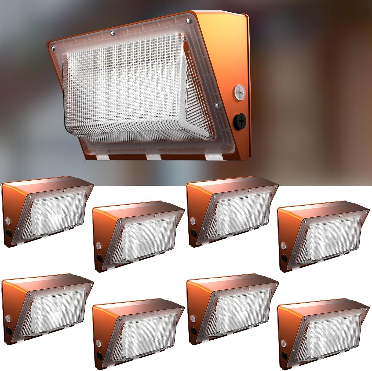 Lightdot LED Wall Pack Lights 150W, Dusk to Dawn, 22500Lm, IP65, 5000K, Orange, Model WPM-17-FL-N, 8