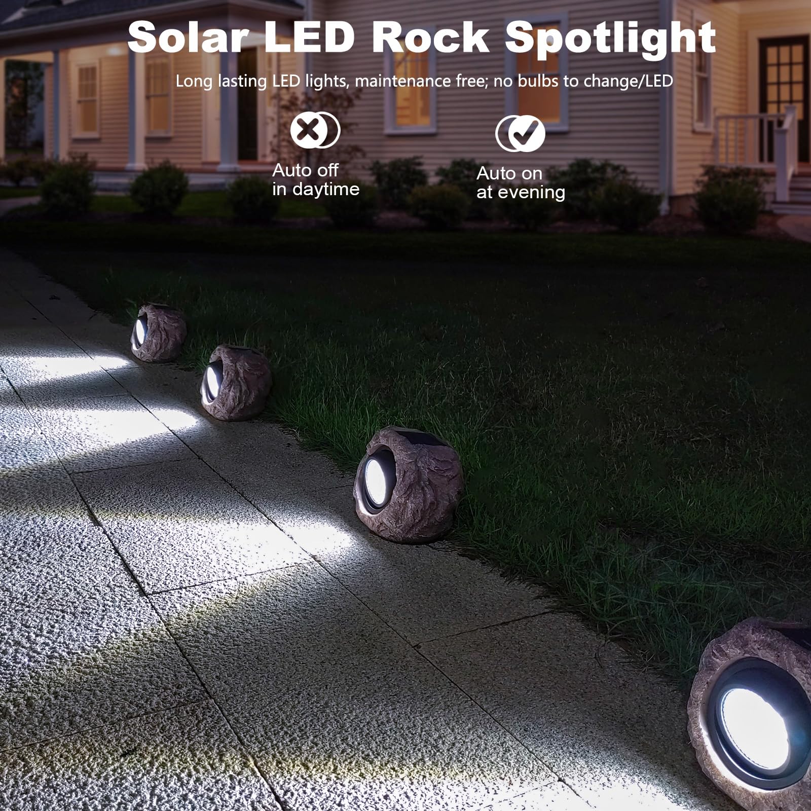Cloud sakura Outdoor Solar Rock Light - 2 Pack, IP65 Waterproof LED Spotlight, Plastic, Super Bright, Garden Decorative Lights