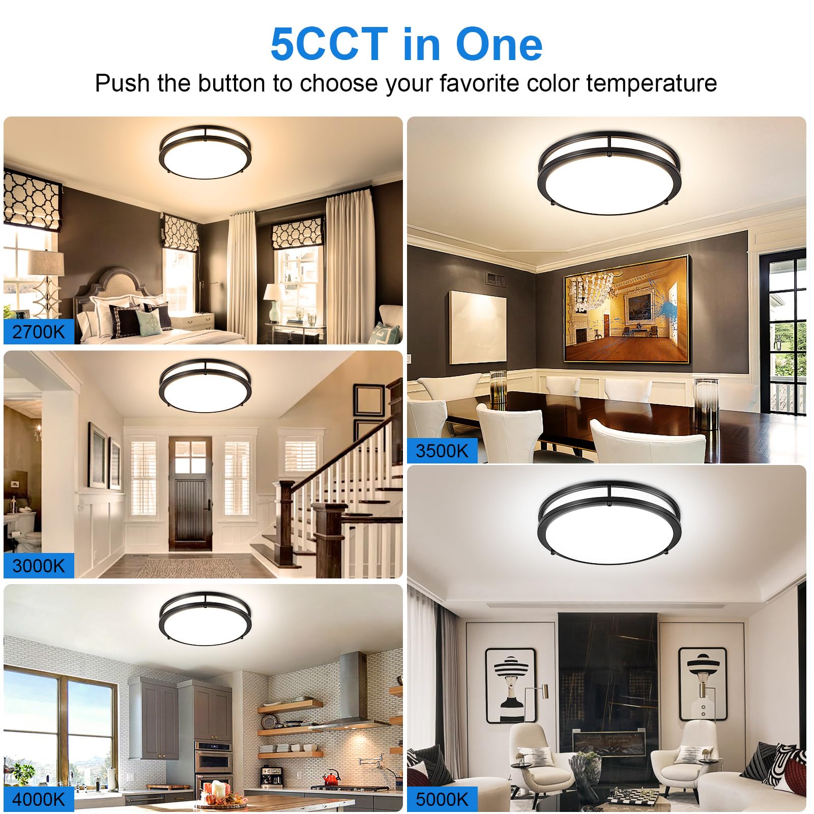 Dllt Flush Mount Led Ceiling Light: 13 Inch 5Cct (3000K-6000K) & Dimmable Ceiling Light Fixtures For Bedroom Hallway - 24W Modern Black Super Bright Kitchen Lighting Fixtures Ceiling