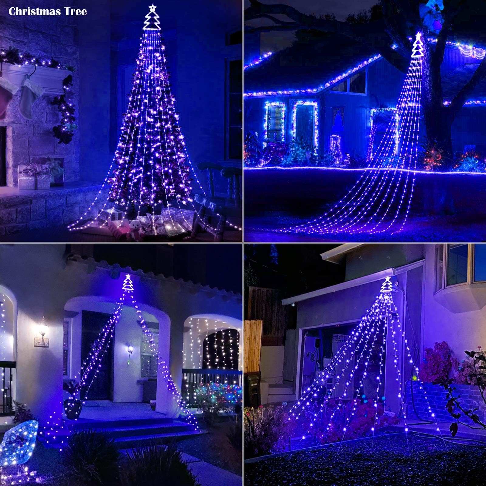 Gorrzai Outdoor Christmas Decorations Star String Lights 420 Led Waterproof Waterfall Lights With Christmas Tree Topper, 8 Light