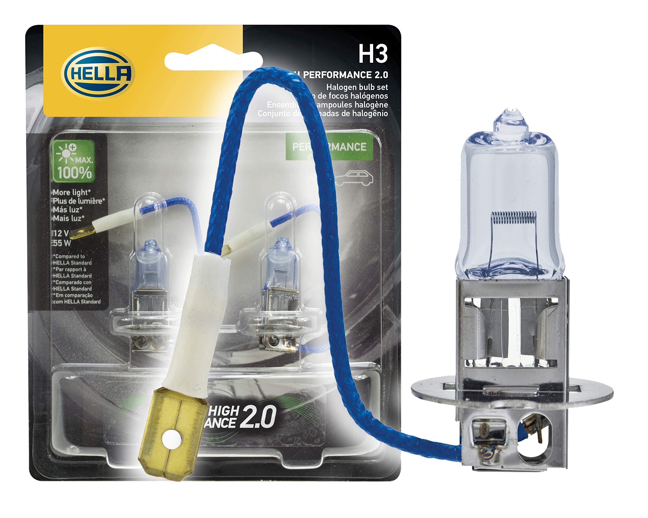 HELLA H3 High Performance Bulb Kit, 12V, 55W, 2 Pack, Multi Color, Model H3 2.0TB