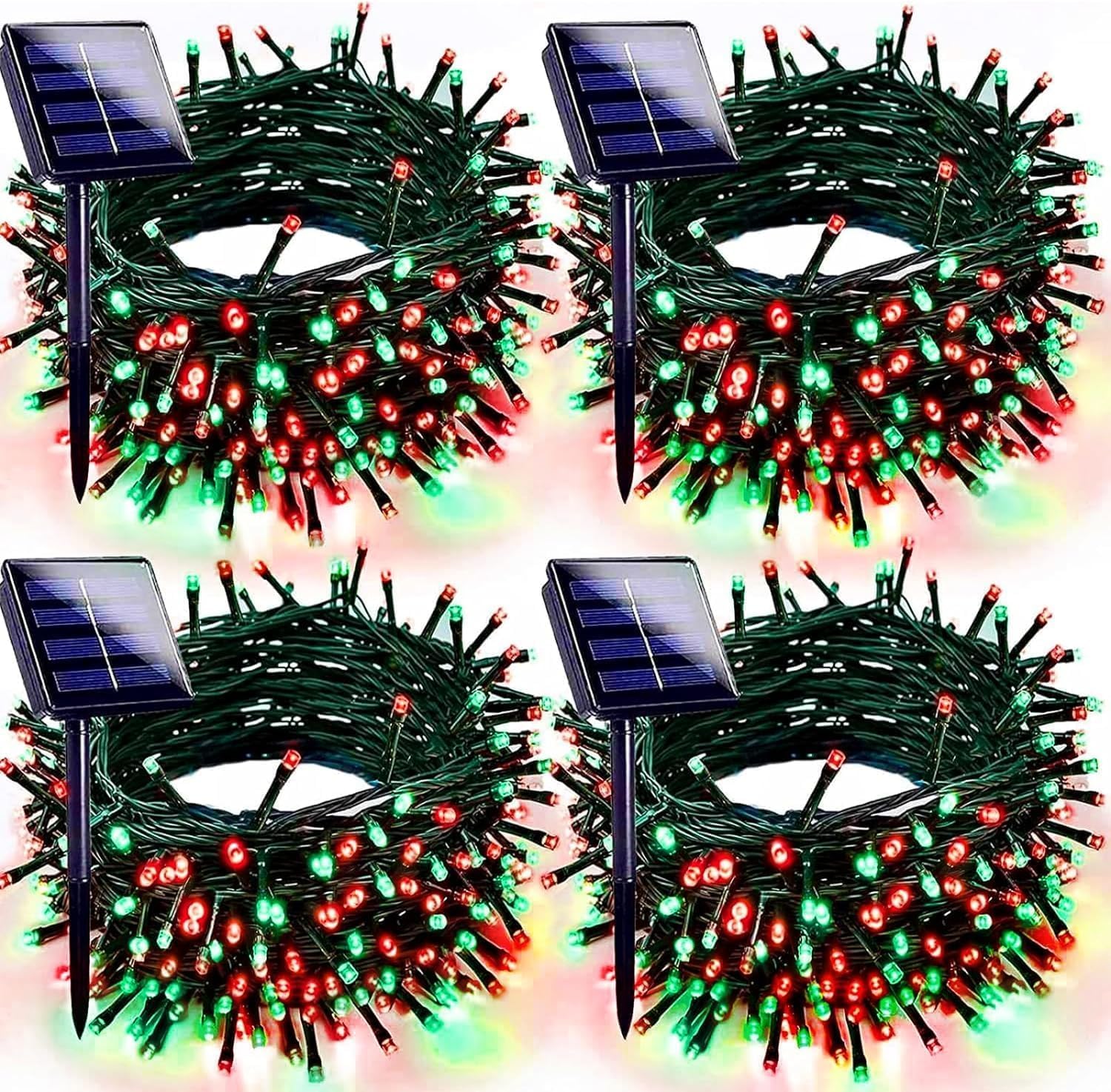 EXF Solar String Lights - 400LED 132FT Waterproof Red Green, 4 Pack, 8 Modes, Green Wire, for Christmas Tree, Party, Wedding, Garden Decor