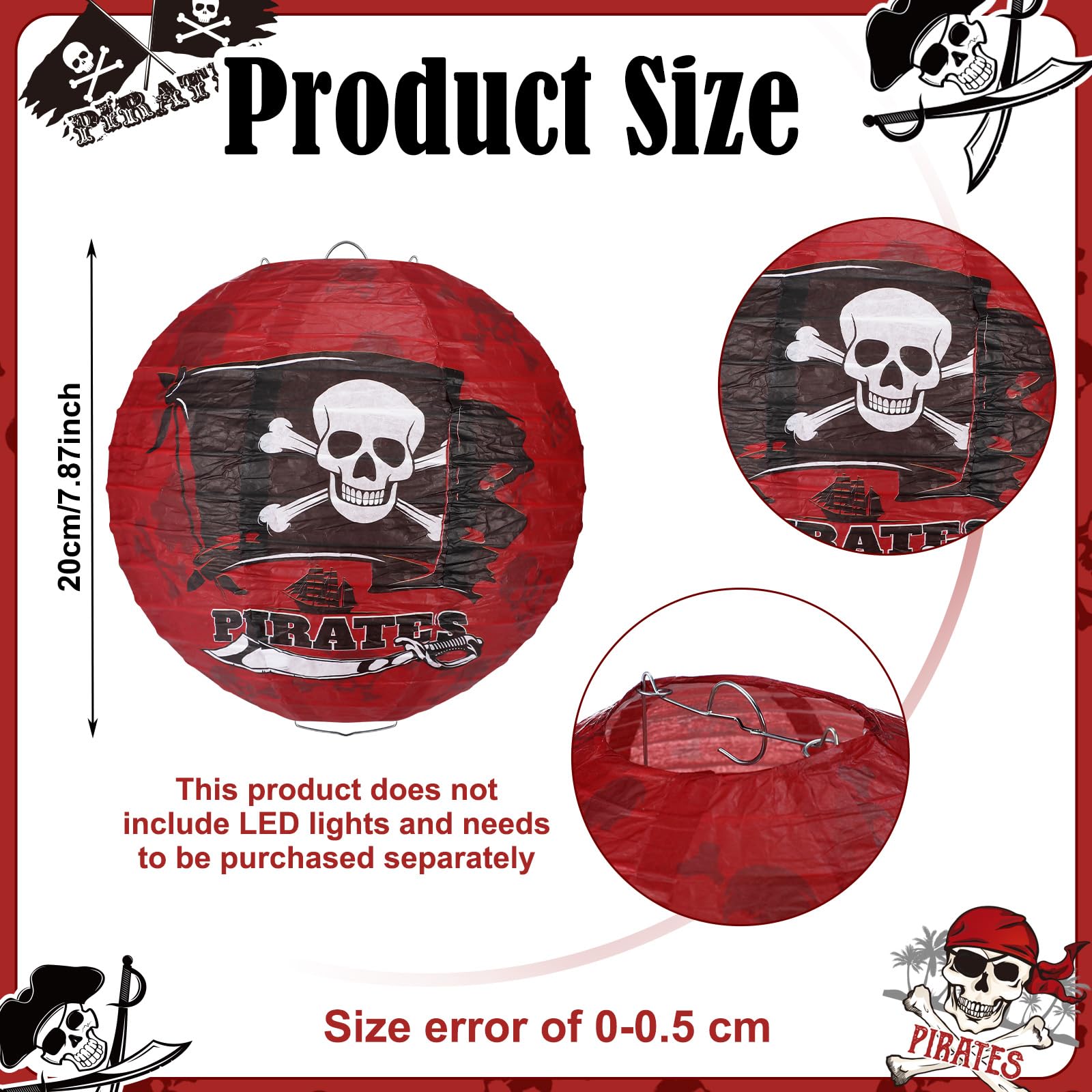 Panelee 12 Pcs Pirate Theme Paper Lanterns Party Decorations 8 Inch Hanging Round Hanging Paper Party Decorations For Holiday In