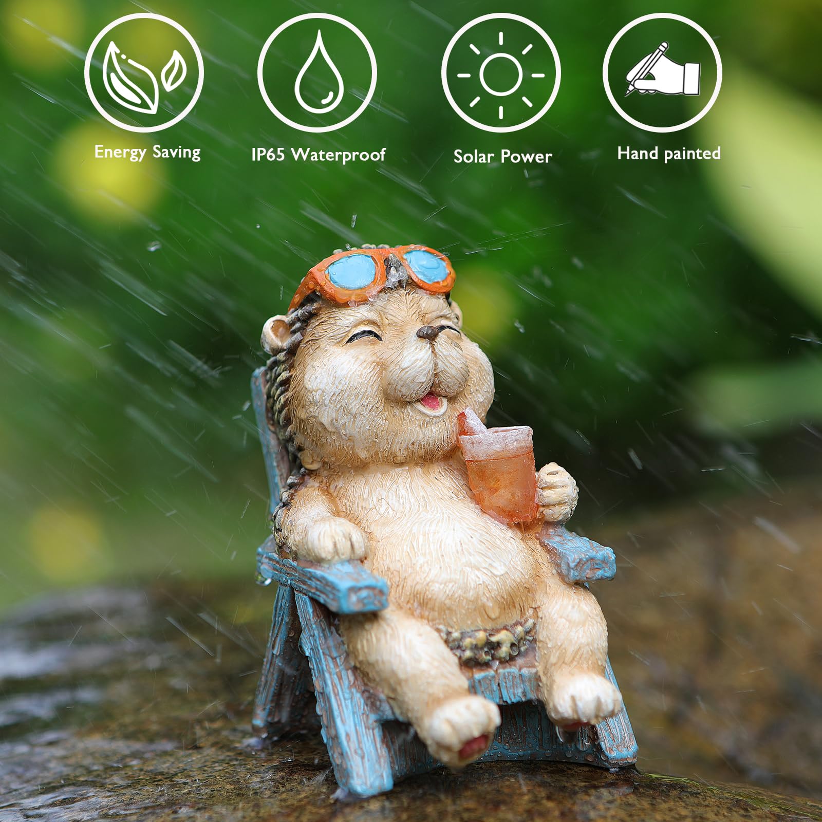 Miniature Hedgehog Figurine Garden Decor, Solar Resin Hedgehog Statue For Outside Garden Lawn Yard Patio& Home Office Decoration