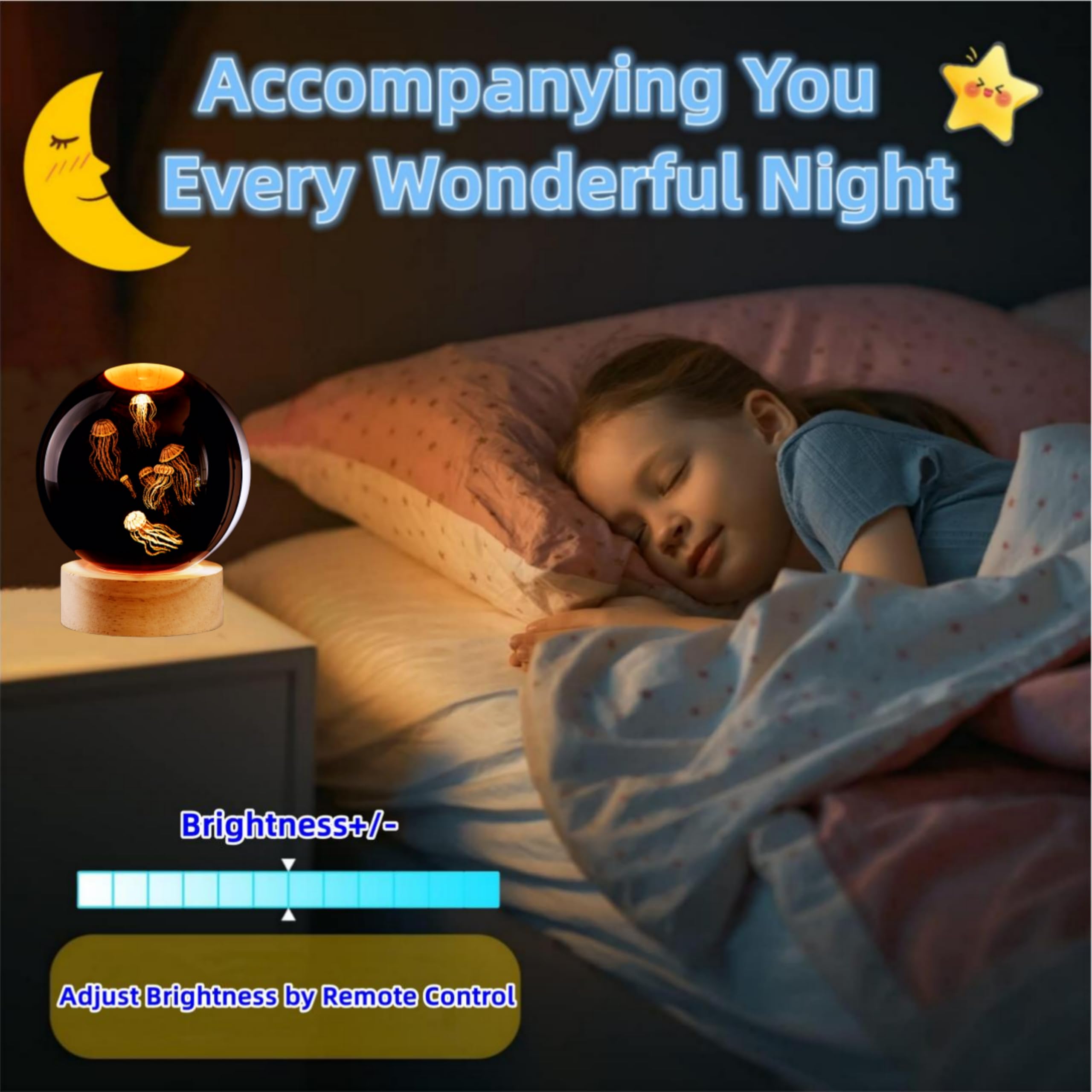 3D Jellyfish Crystal Ball Lamp,Lifelike Led Jellyfish Night Light,16 Colors Changing Light,Dimmable Remote Control,Desk Lamp (Je