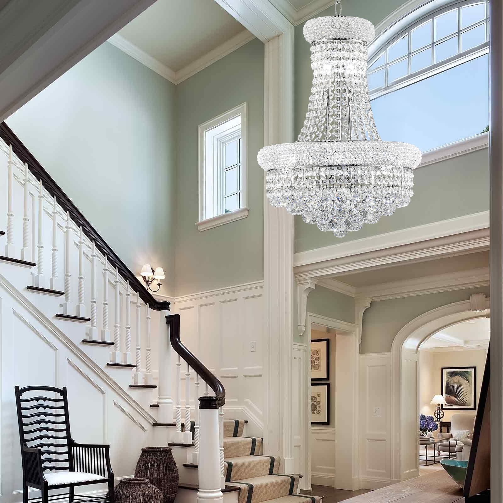 Chandiry 10 Lights Chrome Finish Empire Crystal Chandelier Lighting For Dining Room Living Room Foyer Hallway Bedroom Entryway (