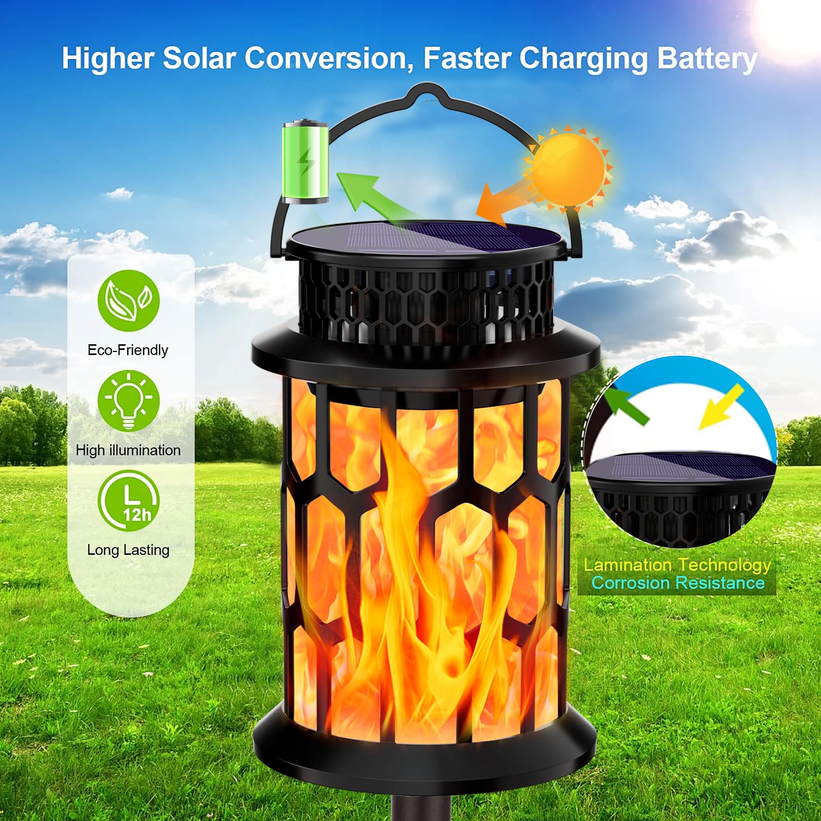 Donline Solar Lanterns Outdoor Waterproof, Flickering Flame Hanging Solar Lantern Camping Solar Powered Lights Decorative Lights For Christmas Decorations Home Garden Patio Deck Yard Path, 2 Pack