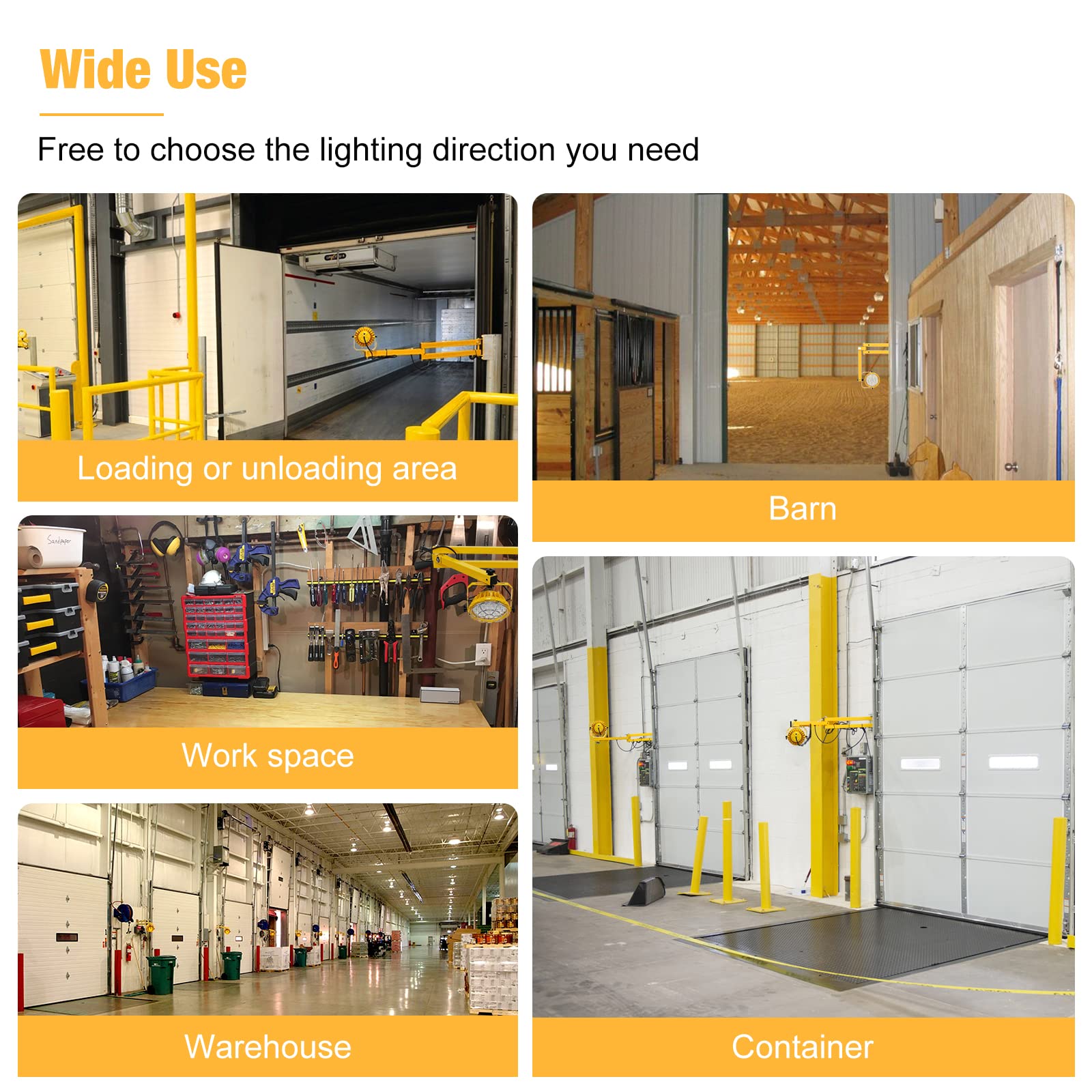 G Gjia 60W 6600Lm Led Loading Dock Lights With 40'' Swing Folding Double Arm, Ac100-277V, 360 Rotatable Led Lamp Head, Etl Liste