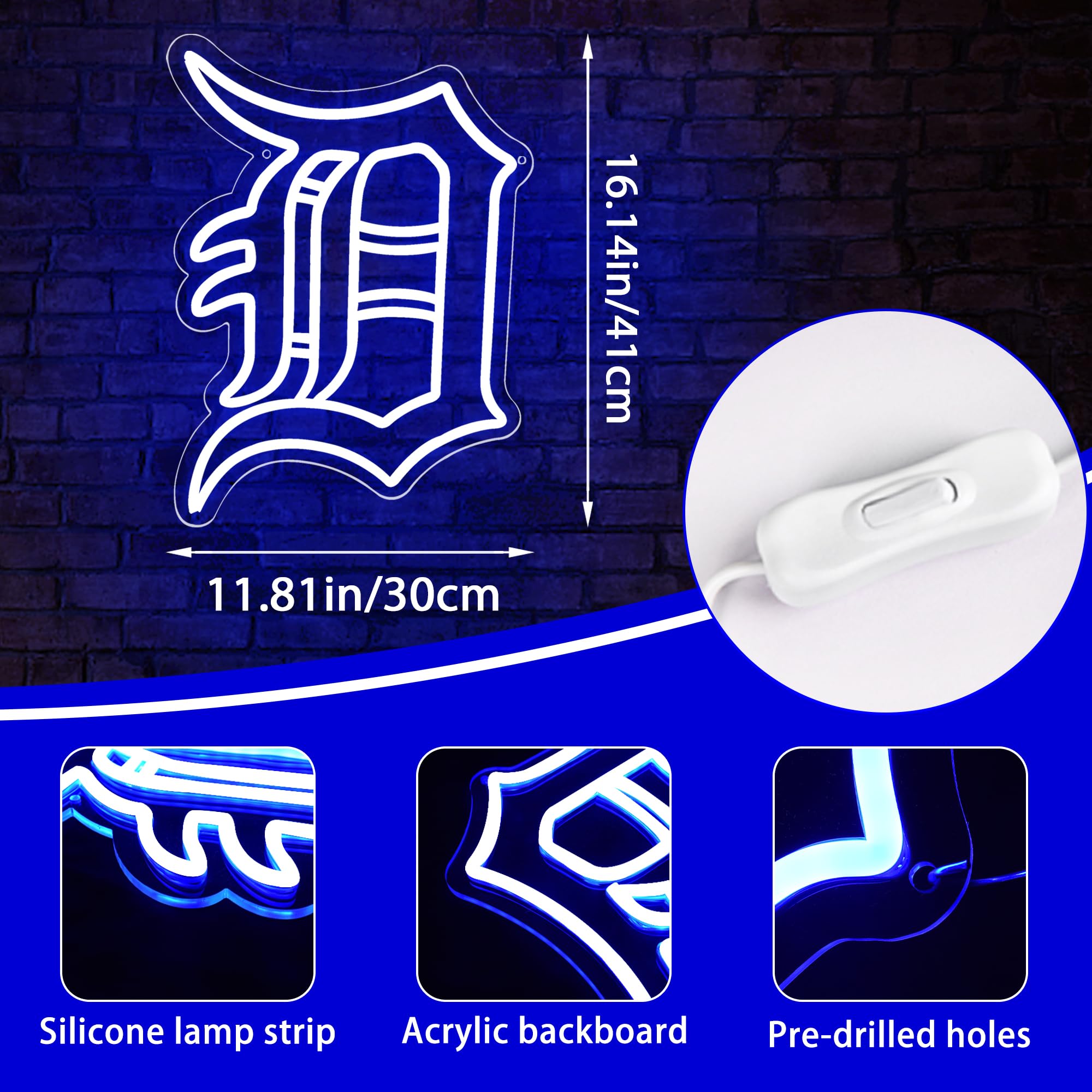 Brineon Baseball Neon Sign - LED Wall Decor, 16.1x11.8in, Acrylic, Blue-T, USB Powered, Ideal for Man Cave, Garage, Bar, Party, Gifts