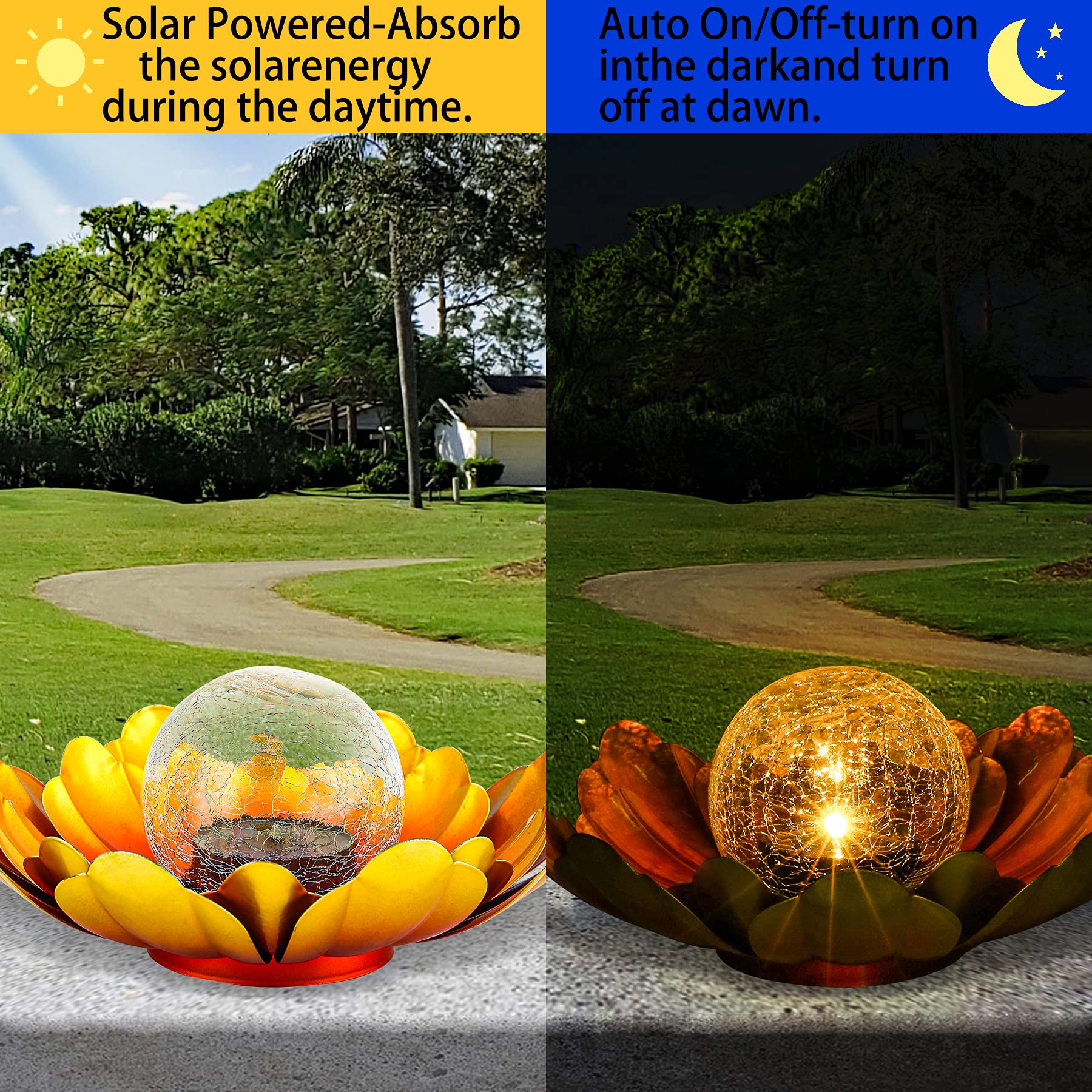 WNP Solar Flower Light - Outdoor Garden Decor, Metal Petal, Gold, Model WNP-FL-G
