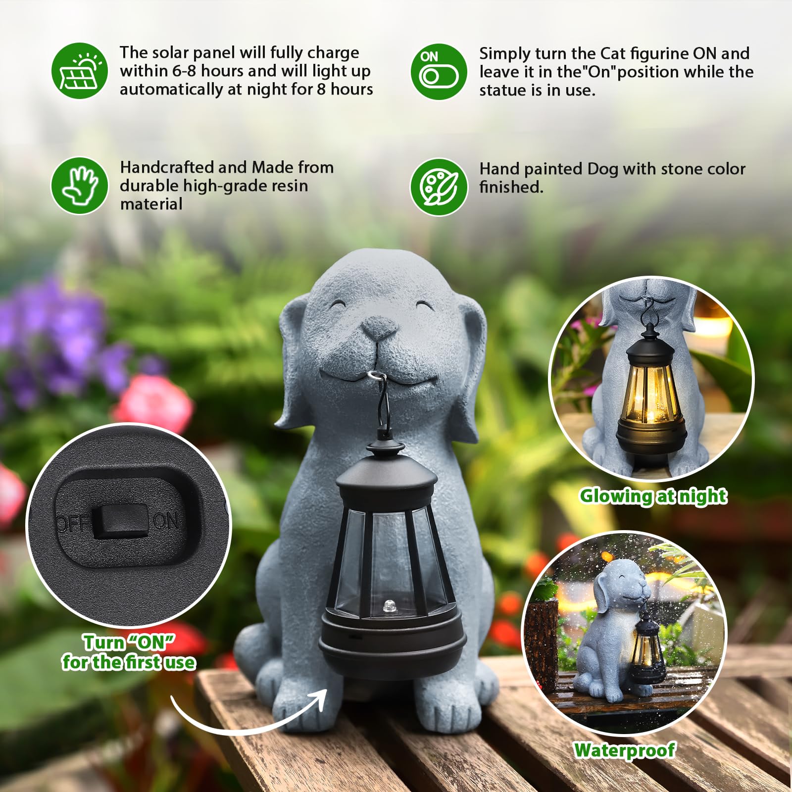 Solar Dog Statues For Garden Decorations, Solar Garden Gifts Statues For Patio, Balcony, Yard Ornament, Unique House Warming Garden Gifts Figurine Lights, Garden Gifts For Women, Mom