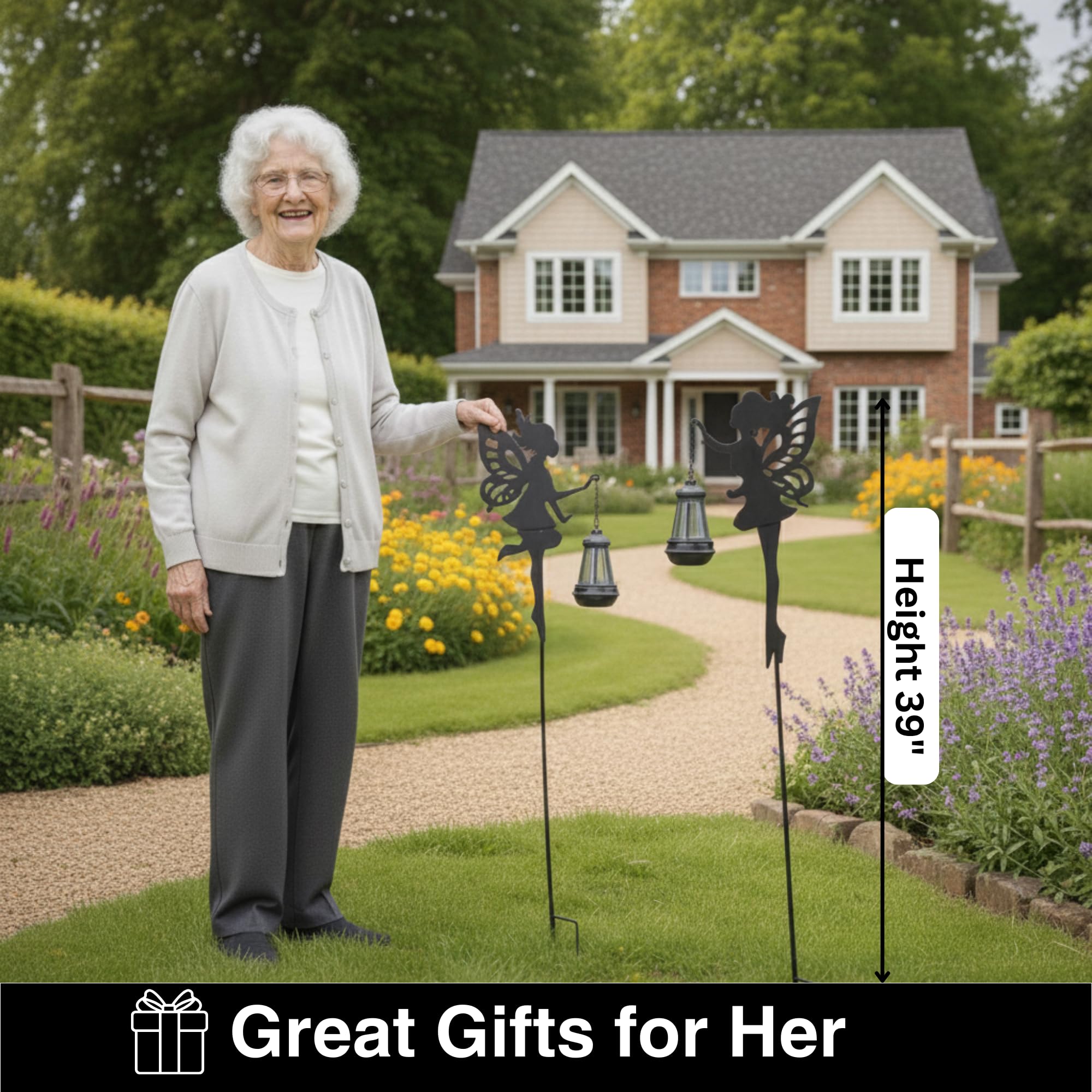 Solar Fairy Garden Lights Outdoor - Christmas Decorations Yard Ornaments  Color-Changing Led Fairy Statue With Lantern  Solar Powered Garden Stakes For Patio  Lawn & Pathway Decor (Set Of 2)