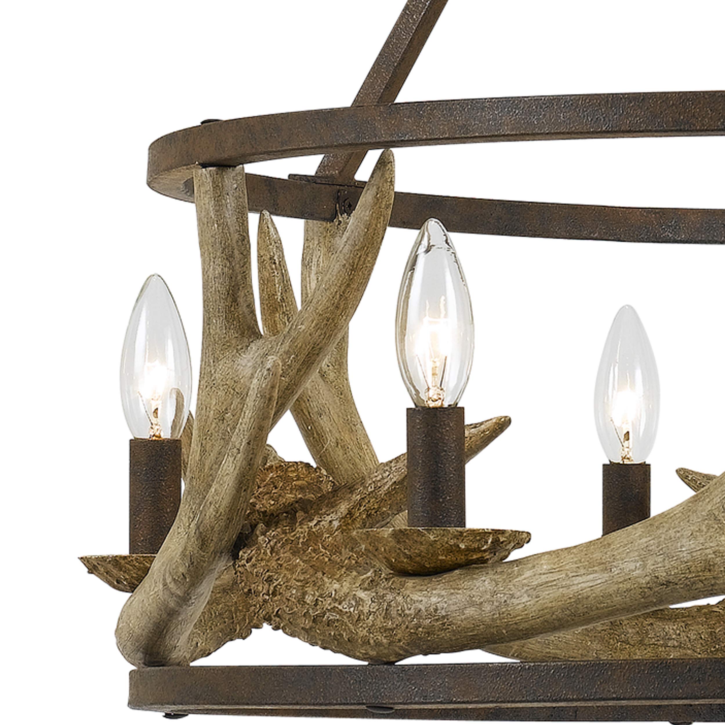Benzara 6 Bulb Chandelier Metal Frame Resin Antler Design Bronze and Gold Model BM225617