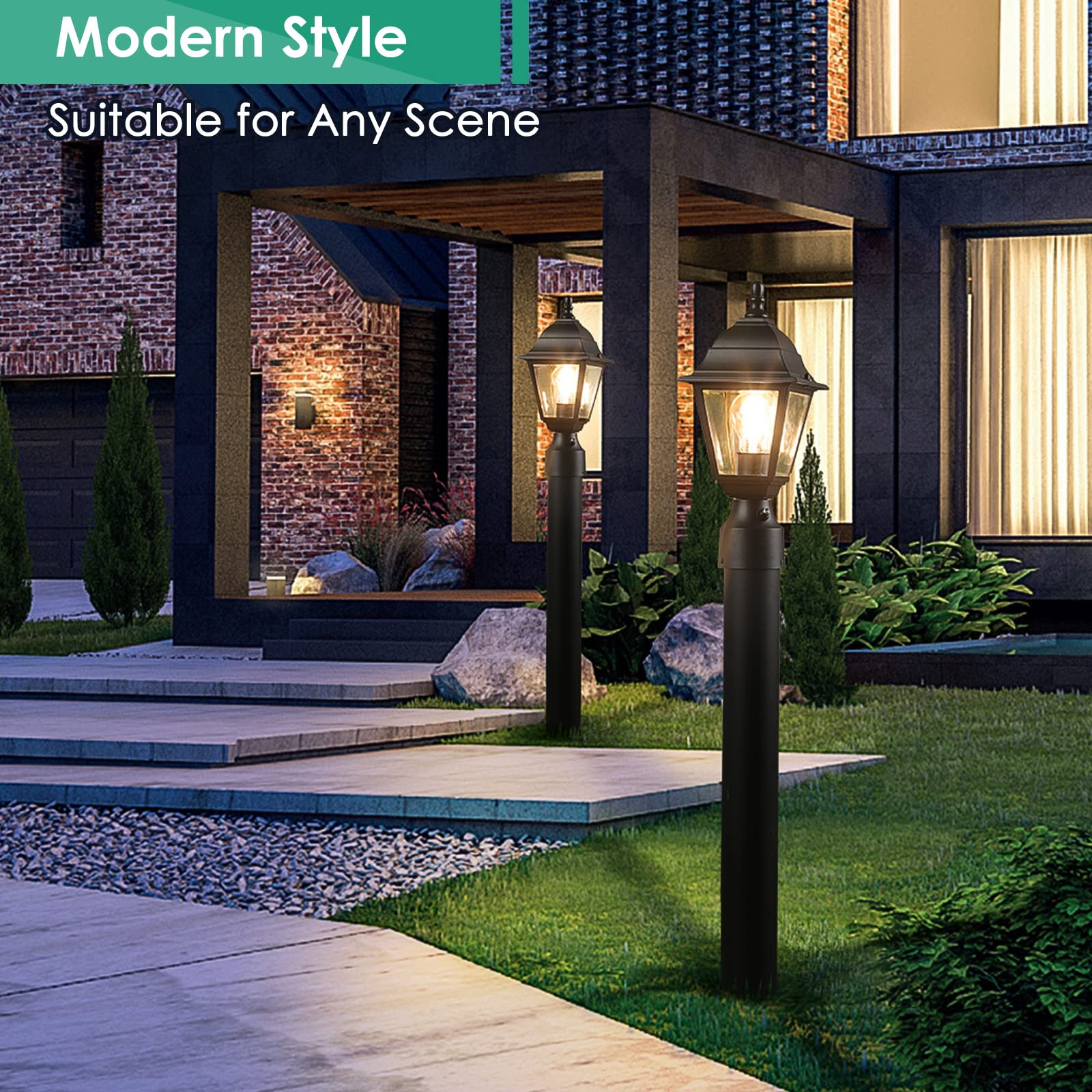 Folksmate Dusk To Dawn Outdoor Post Lights, 2-Pack Waterproof Outside Post Lamps With Pier Mount, Exterior Pole Lantern With Cle