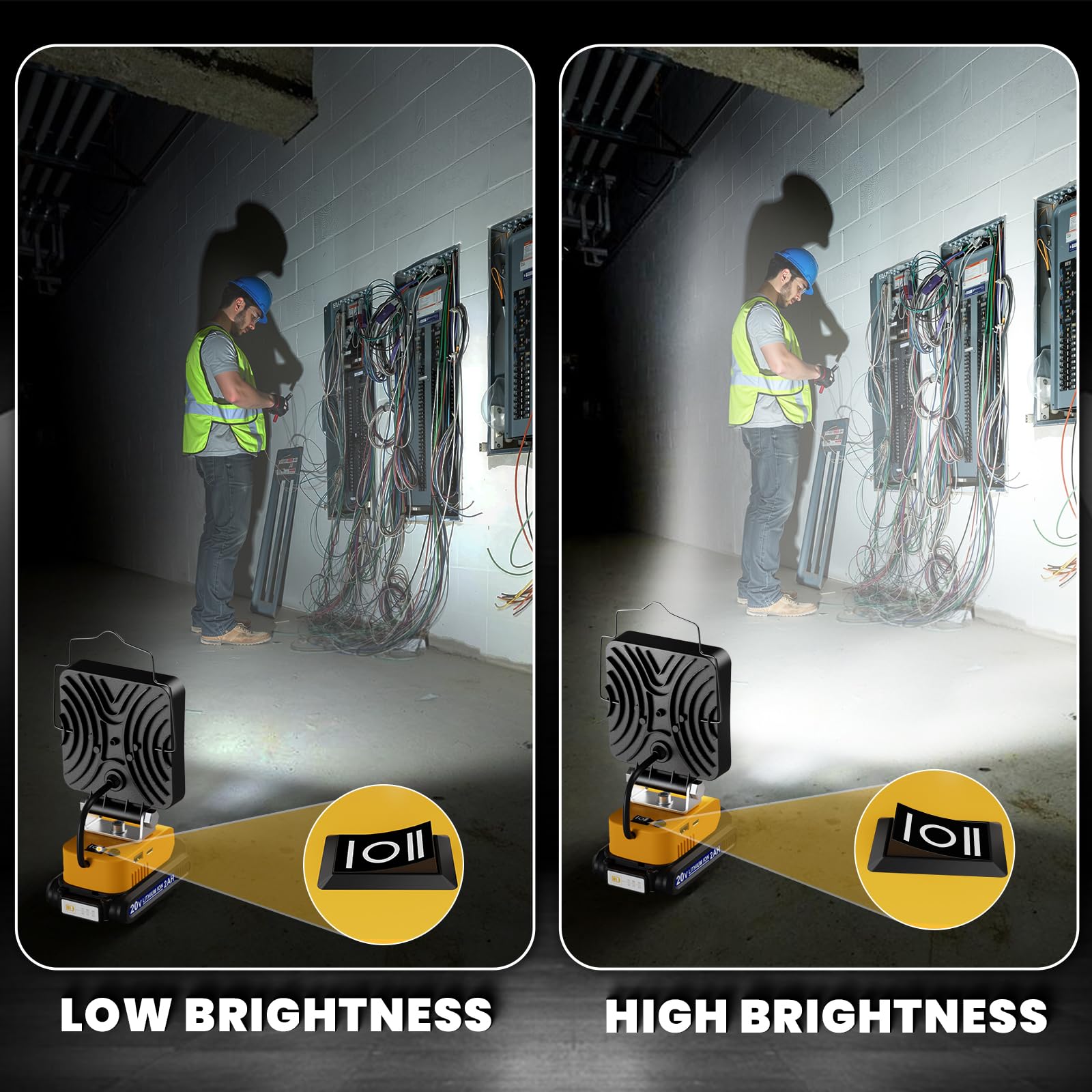 Livowalny 20V Max Led Work Light For Dewalt Battery, 60W 6000Lm Flood Lights, Cordless Flashlight Shop Light Worklight With Usb