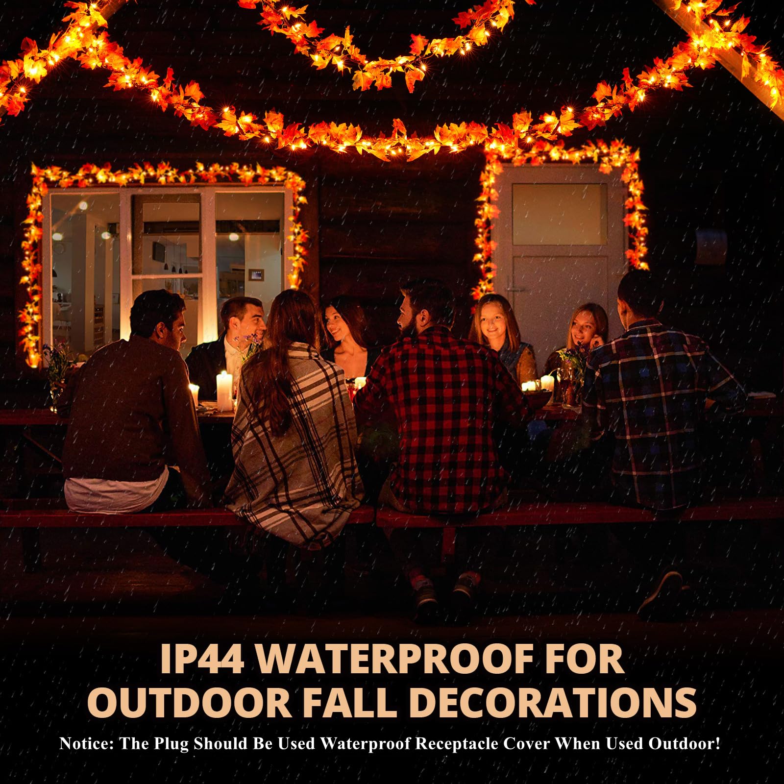 Meknow Thanksgiving Garland with Lights, 9FT, 50 Orange Bulbs, UL Listed, 2 Packs, Plastic, Indoor/Outdoor Decorations