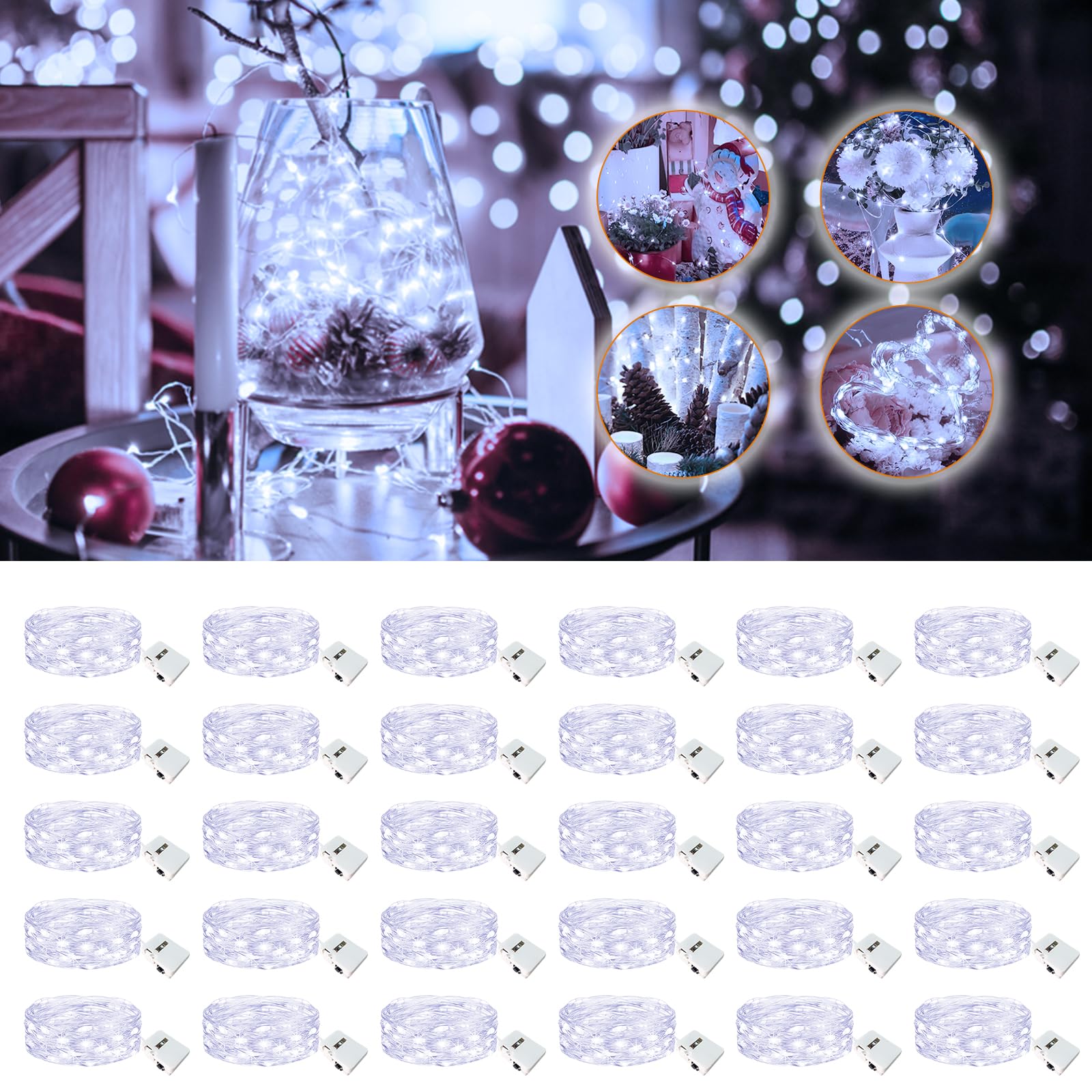 Fairdeer 30 Pack Fairy Lights - 7ft 20 LED Twinkle Lights, Waterproof, Cool White, Model BL26C-30, Ideal for DIY Party and Wedding Decoration