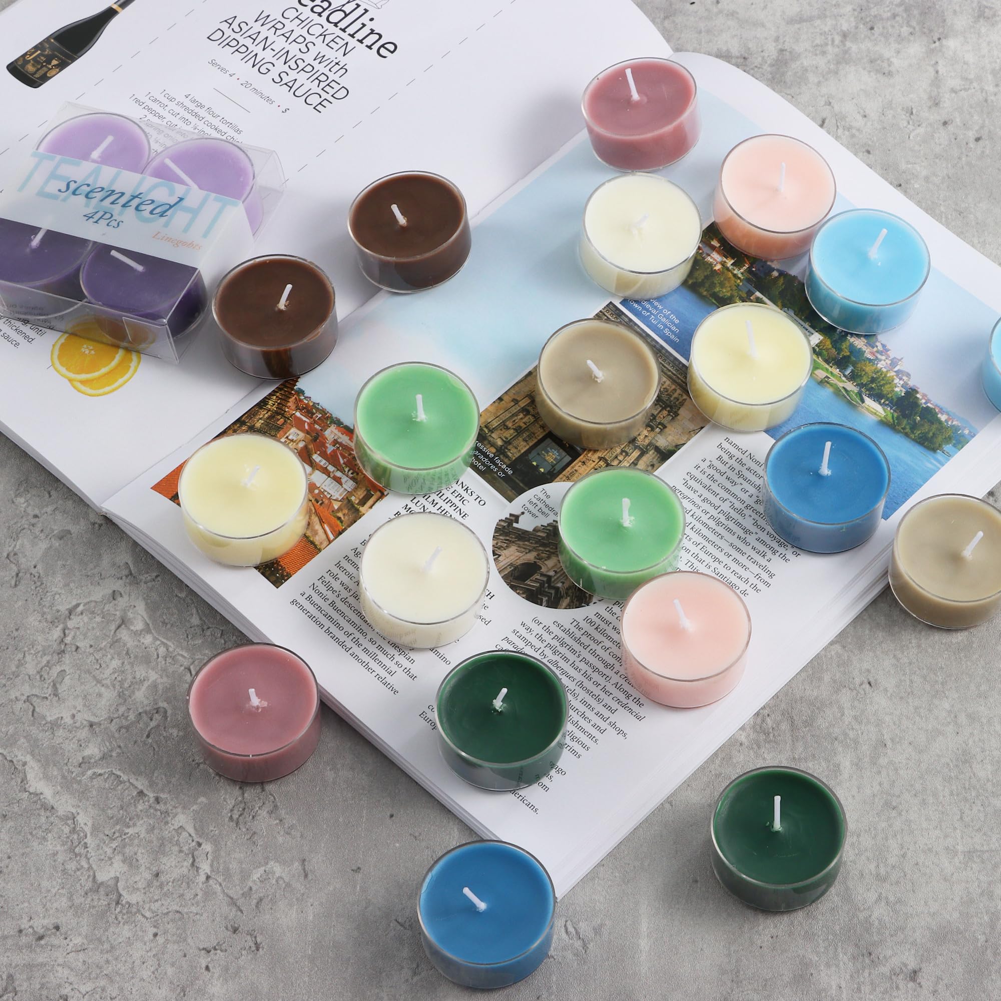 Linegohts Assorted Scented Tea Light Candles - 4 Pack - Soy Wax - Wild Bluebell - 4 Hours Burn Time - Perfect For Weddings & Events