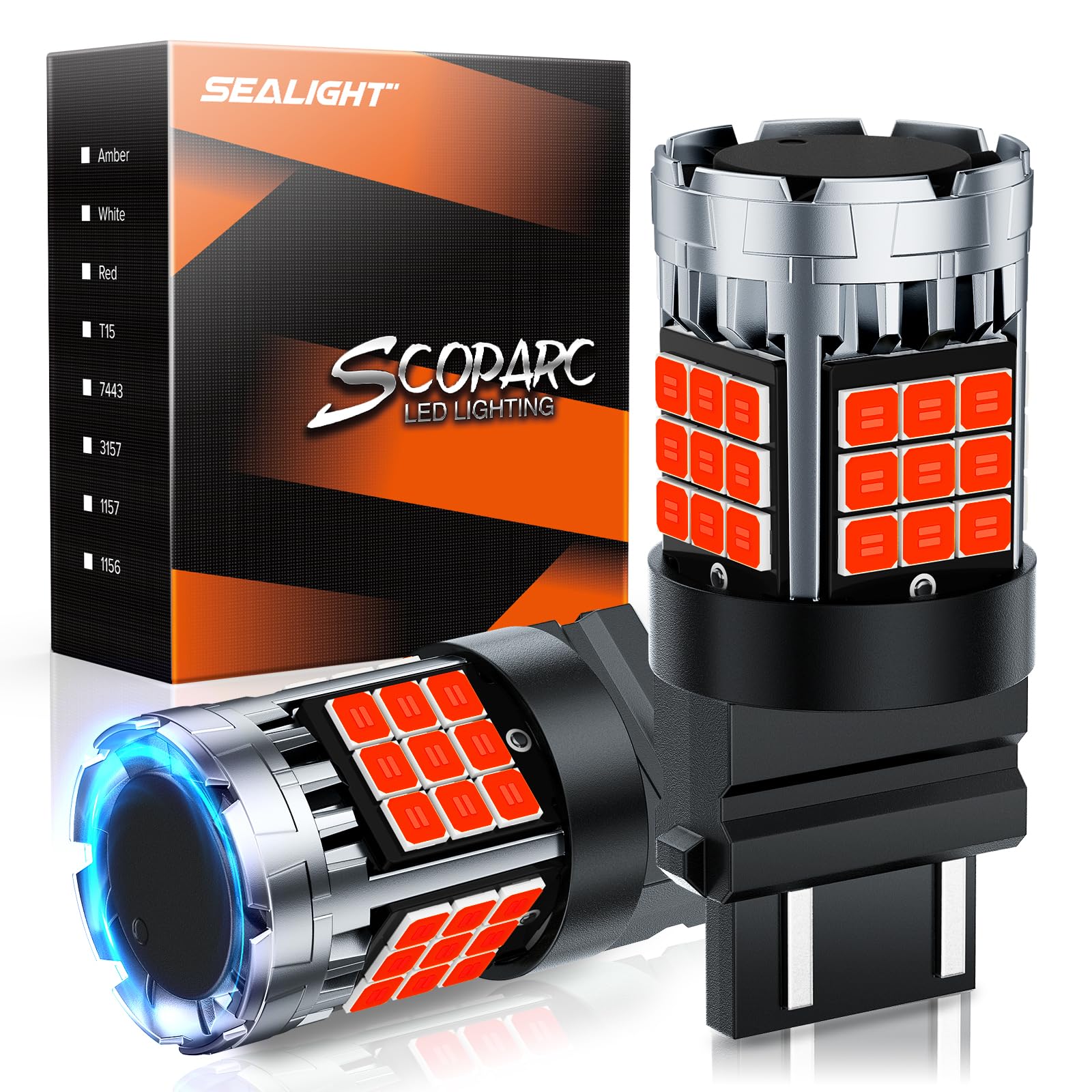 SEALIGHT 3157 LED Brake Light Bulbs, Red, 600% Brighter, Anti Hyper Flash, Built-in Resistor, 2 Pcs, Upgraded