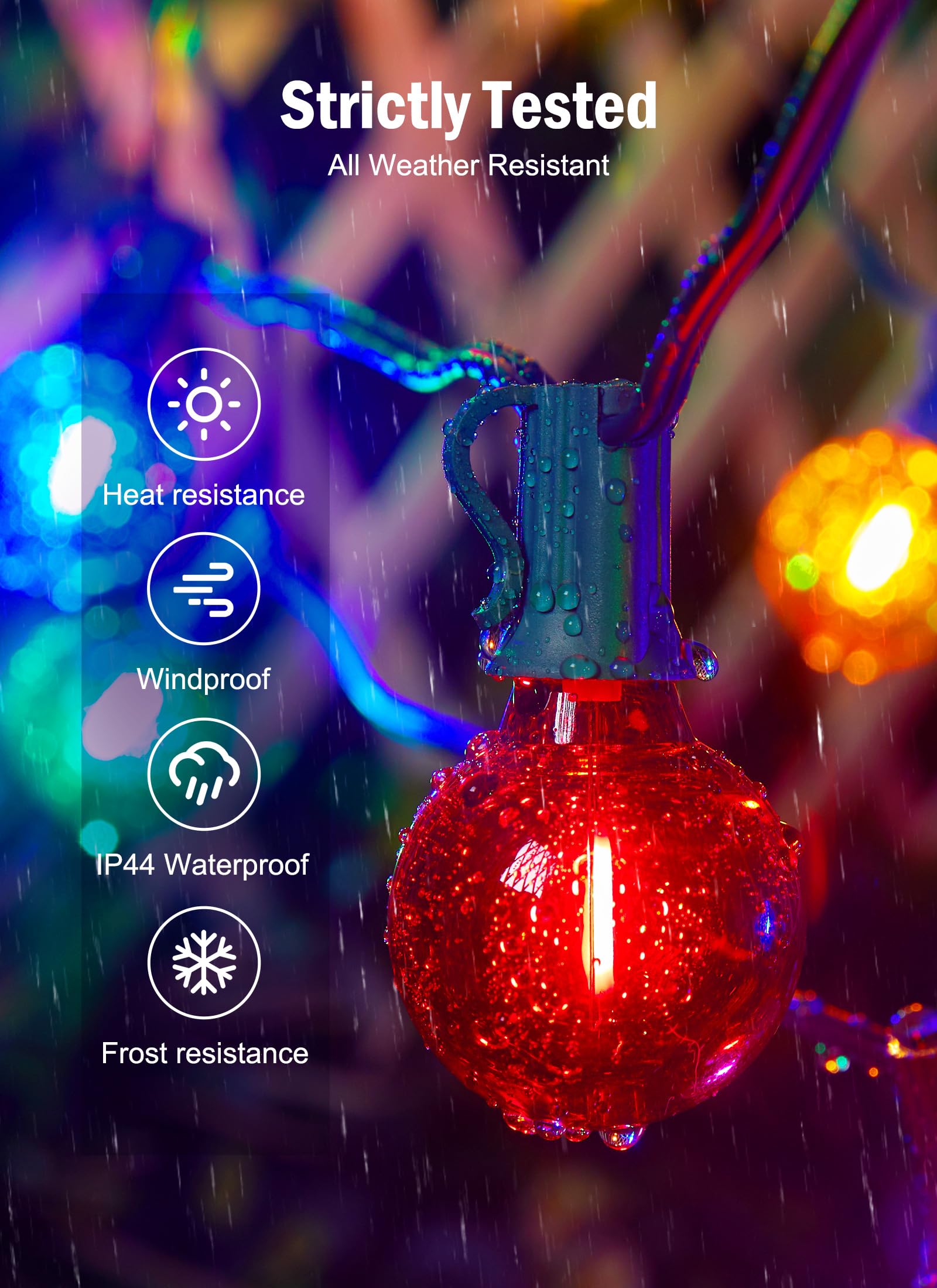 Brightown 50 Pack Multicolor G40 Led Christmas Replacement Light Bulbs, Ul Listed, 1 Watt E12/C7 Candelabra Base Plastic Shatterproof Led Globe Edison Bulbs, Easily Screw In Strings Spools Strands
