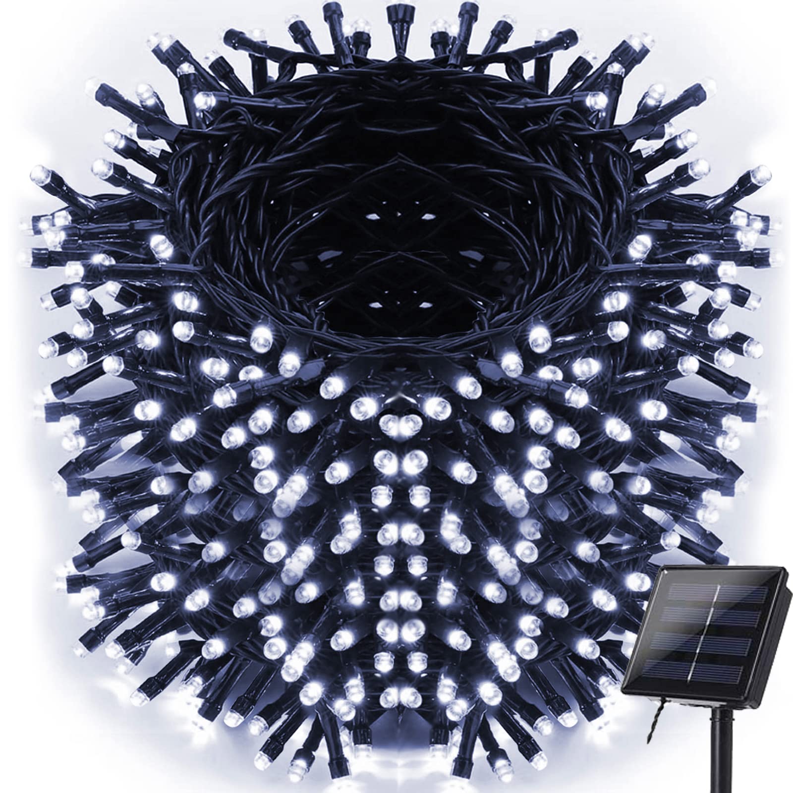 iShabao Solar Fairy String Lights, 300 LED, 98.4ft, Waterproof, White, 8 Modes for Garden, Patio, Home, Party, Wedding Decor