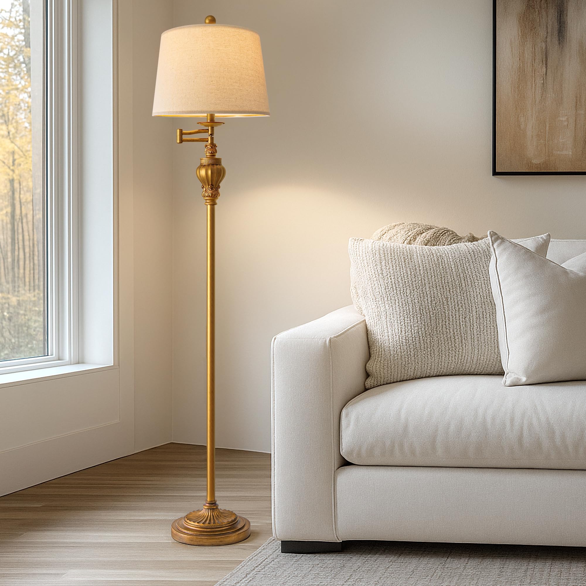 G-Safava 61  Vintage Floor Lamp With 350?Adjustable Swing Arm  Gold Standing Lamp For Bedroom Living Room Nightstand Bedside Retro Farmhouse Mid Century Lamp Light Home D?Or Office Gifts