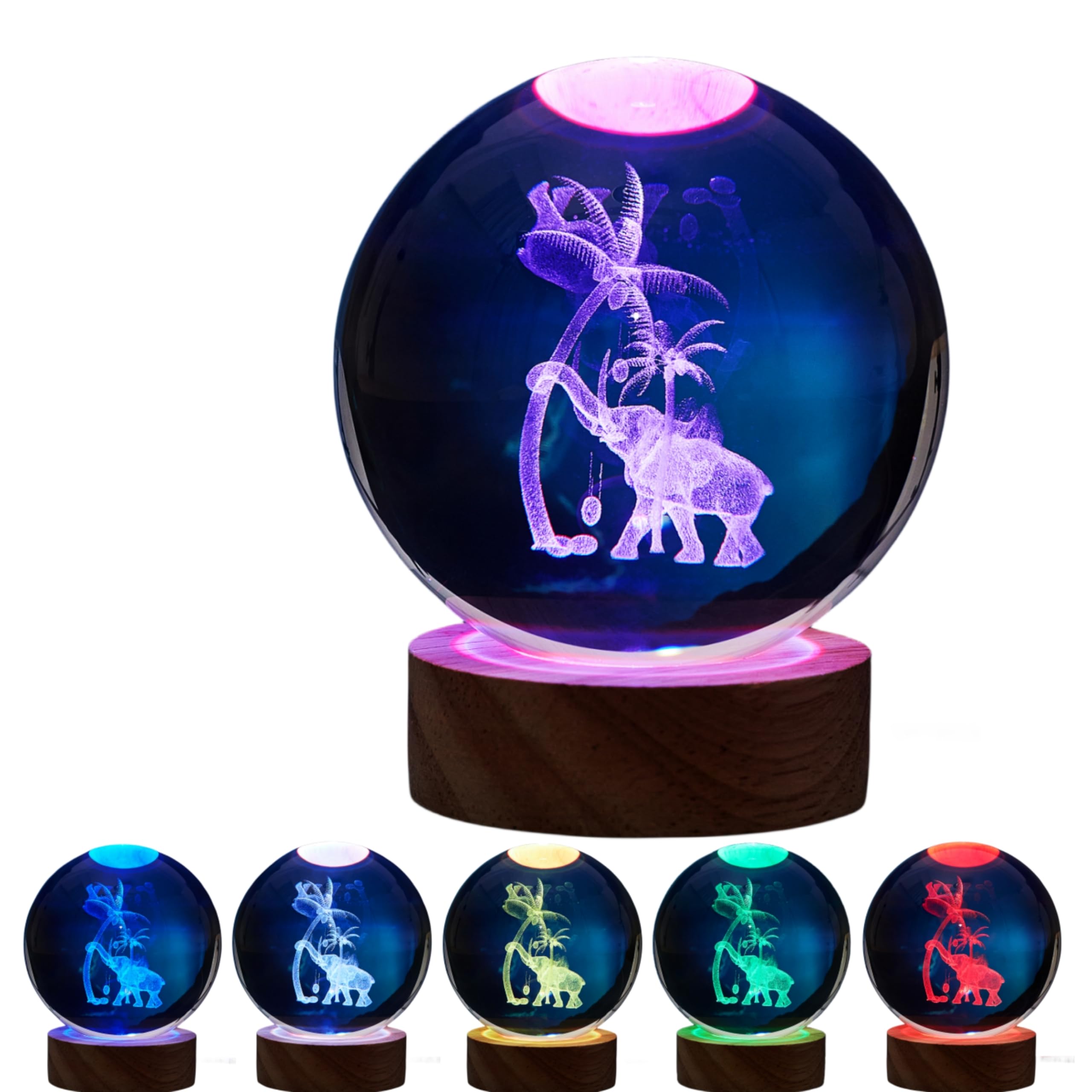 3D Elephant Crystal Ball Lamp,Lifelike Elephant Night Light,16 Colors Changing Light,Dimmable Remote Control,Elephant Lamp Gift 