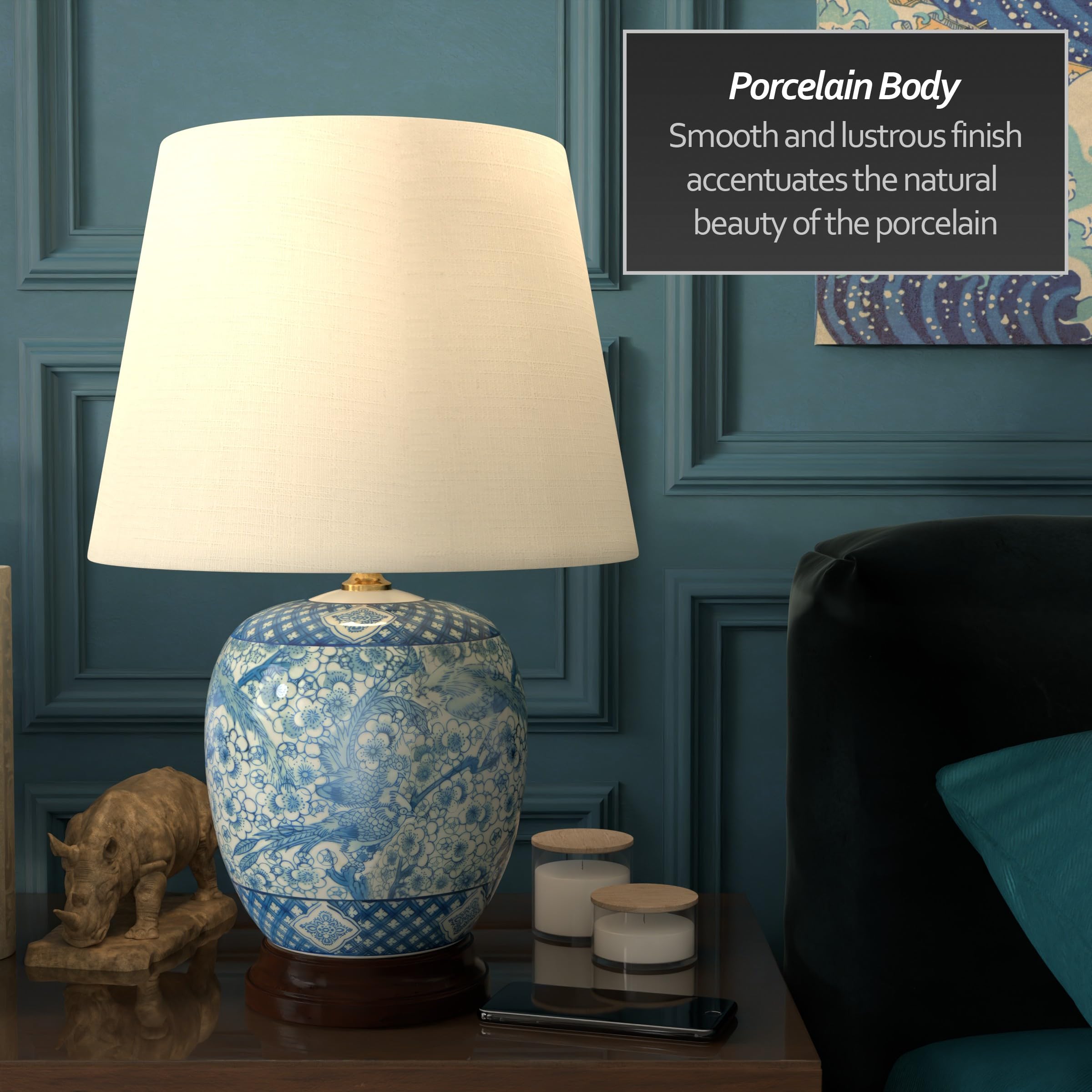 Oriental Furniture 20'' Classic Blue & White Porcelain Jar Lamp