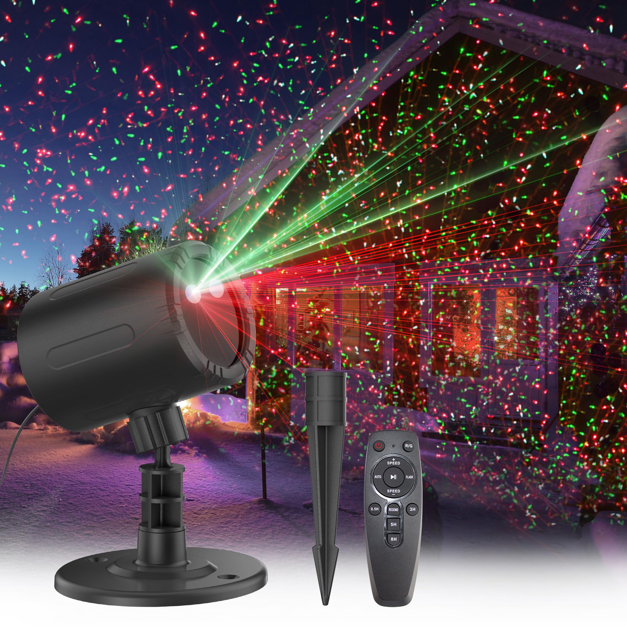 Christmas Projector Lights Outdoor, Blofun Red And Green Starlight Projection Light, 3 Modes With Remote Control, Halloween, Christmas, Party, New Year Decoration Waterproof And Frostproof