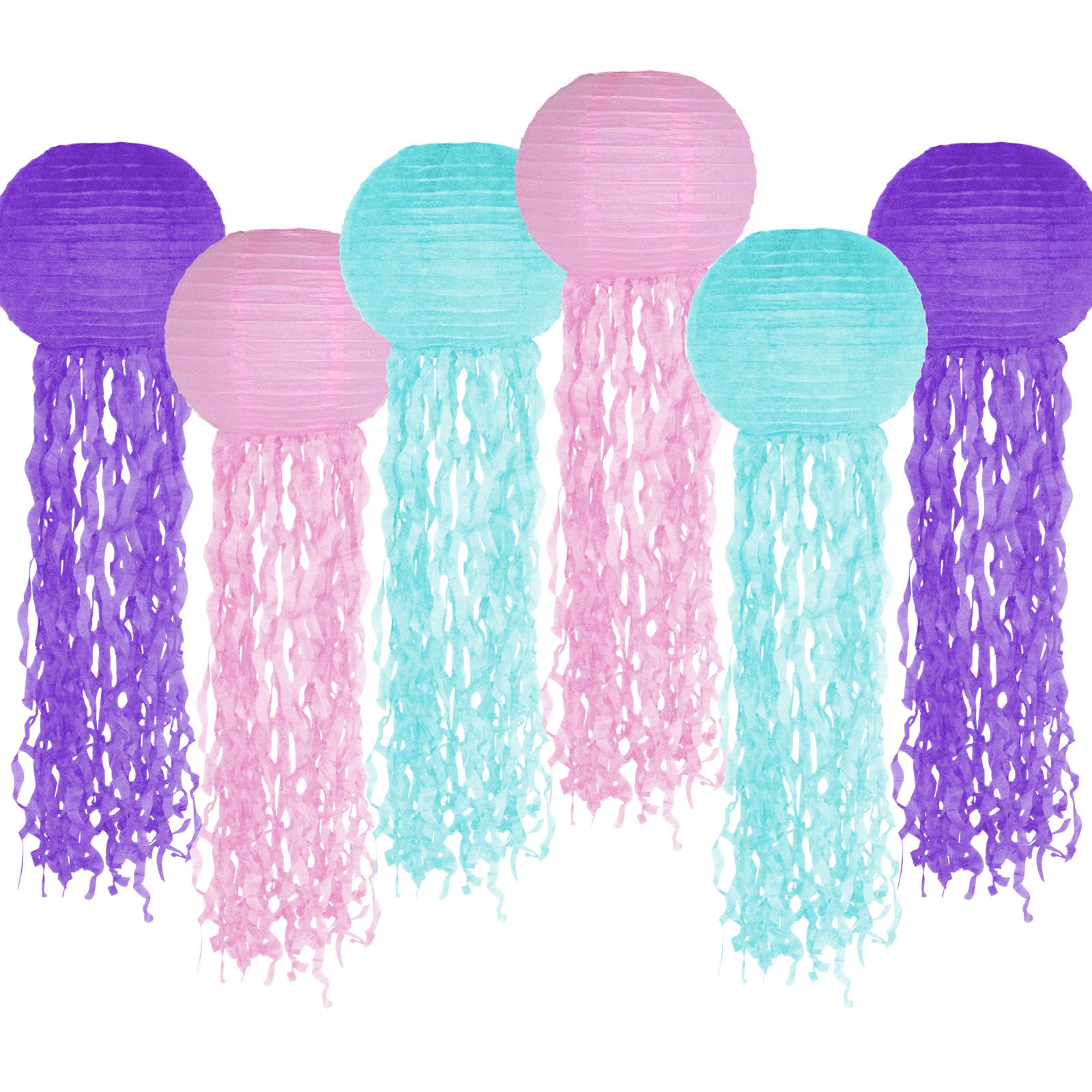 zilue Jelly Fish Paper Lanterns Set of 6, Paper, Pink Purple Blue, Model ZL1006, Mermaid Unicorn Theme Party Decorations